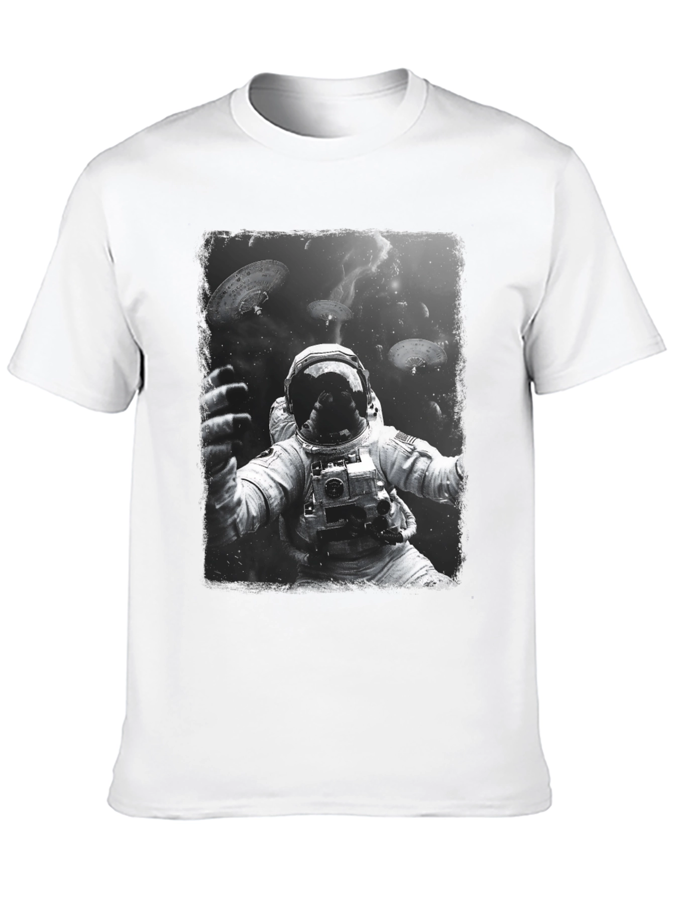 Astronaut in Space Graphic Tee - Black Cotton T-Shirt