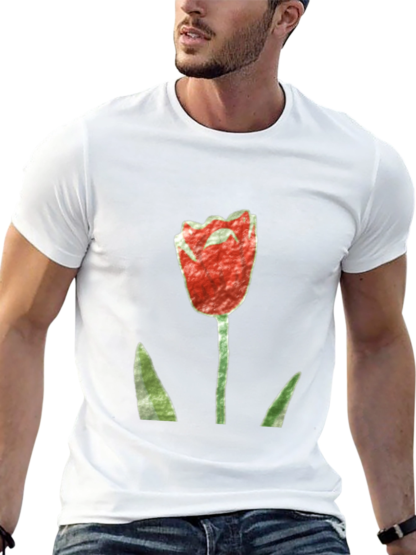 Red Tulip Graphic Black T-Shirt