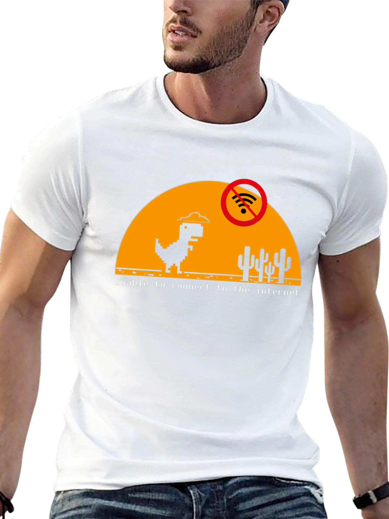 No Internet Dinosaur Graphic T-Shirt