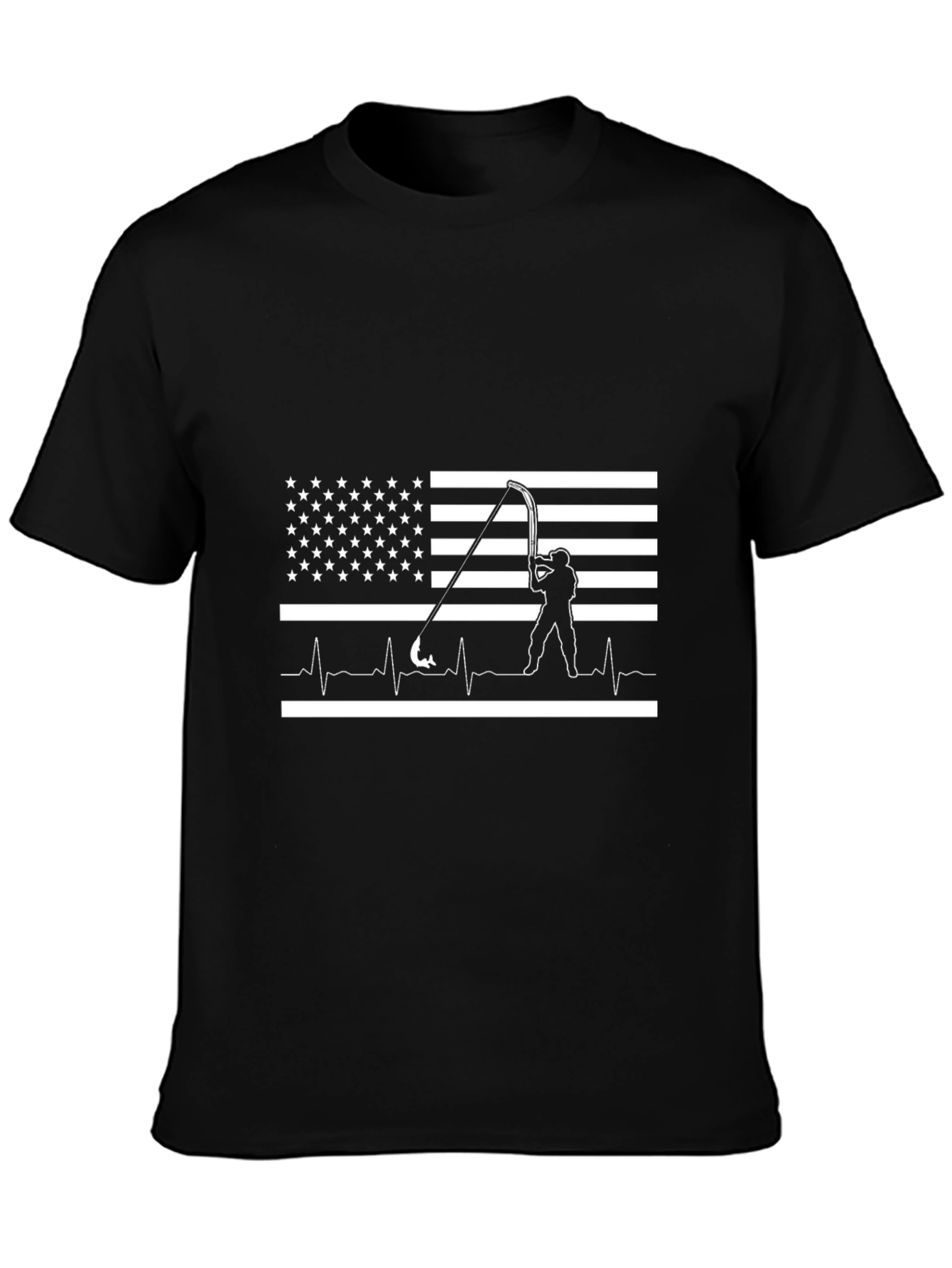 American Flag Fishing Heartbeat T-Shirt