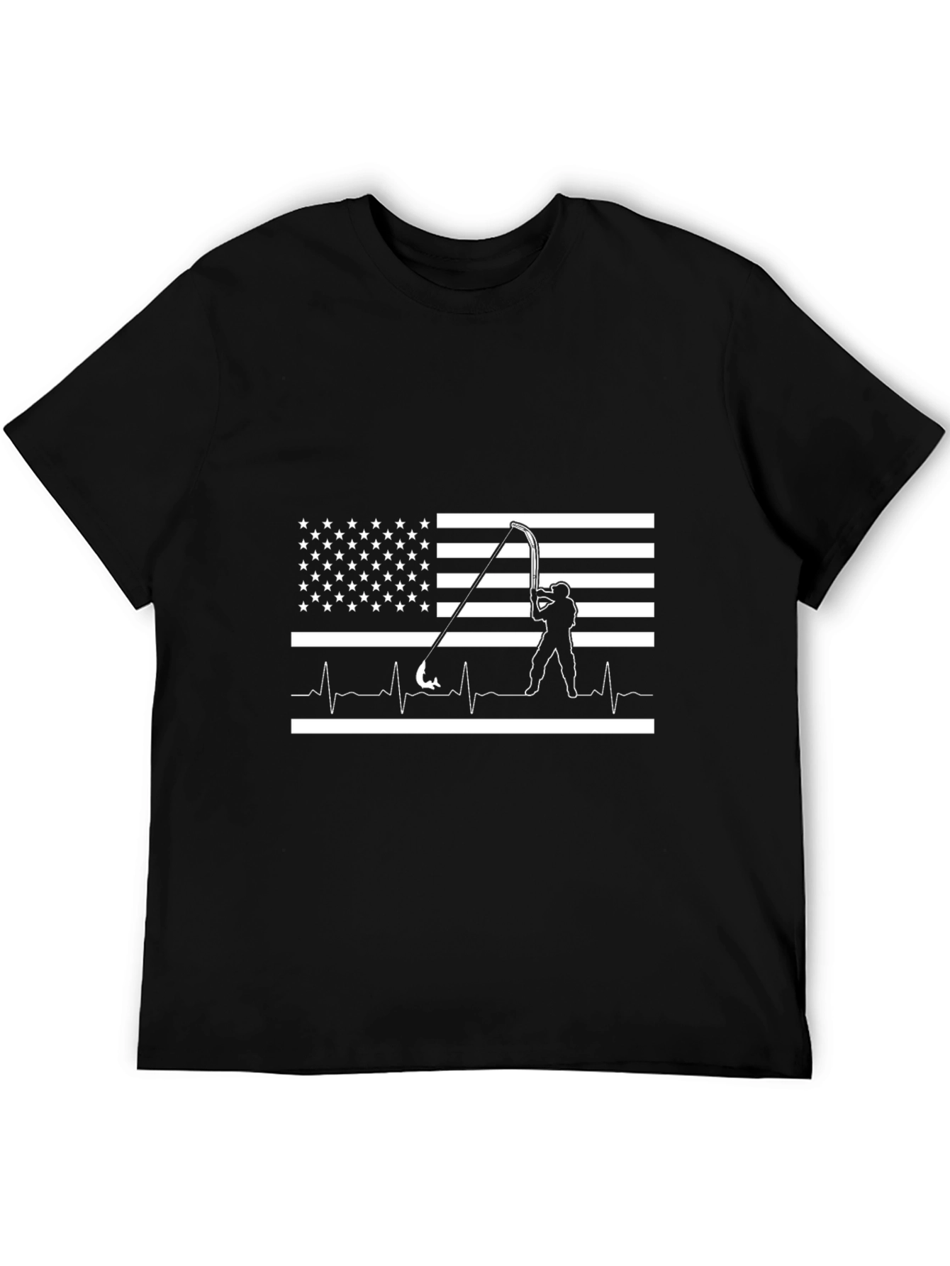 American Flag Fishing Heartbeat T-Shirt