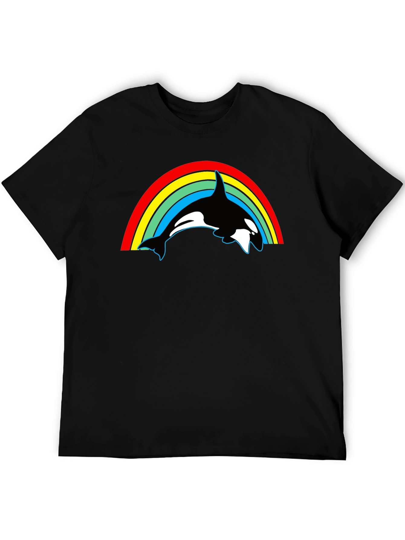 Orca Rainbow Graphic Tee - Black Cotton T-Shirt