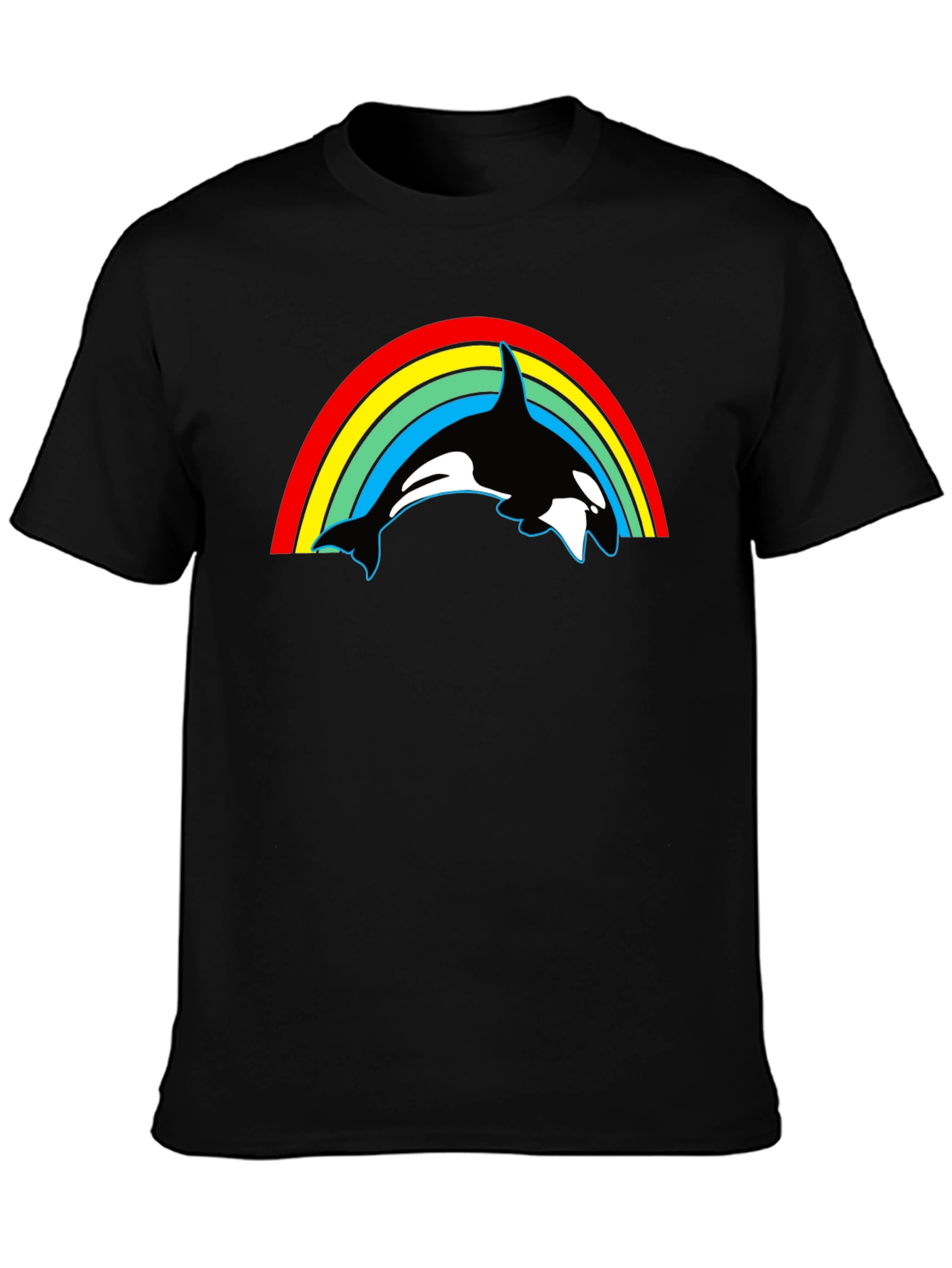 Orca Rainbow Graphic Tee - Black Cotton T-Shirt