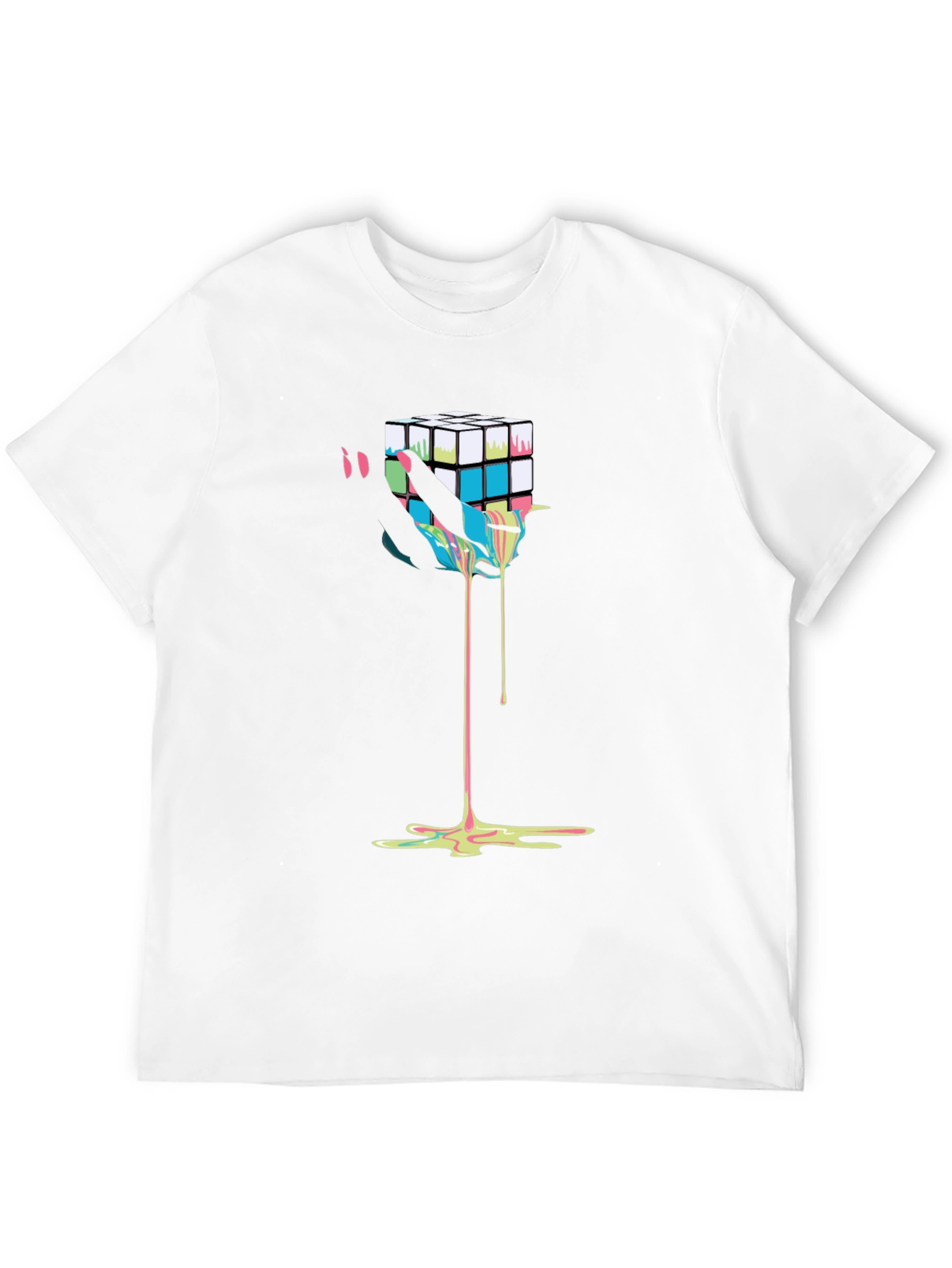 Rubiks Cube Drip Graphic Tee - Modern Art T-Shirt