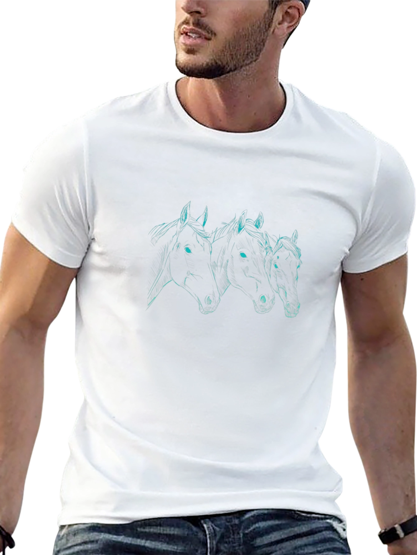 Three Horses Graphic Black T-Shirt