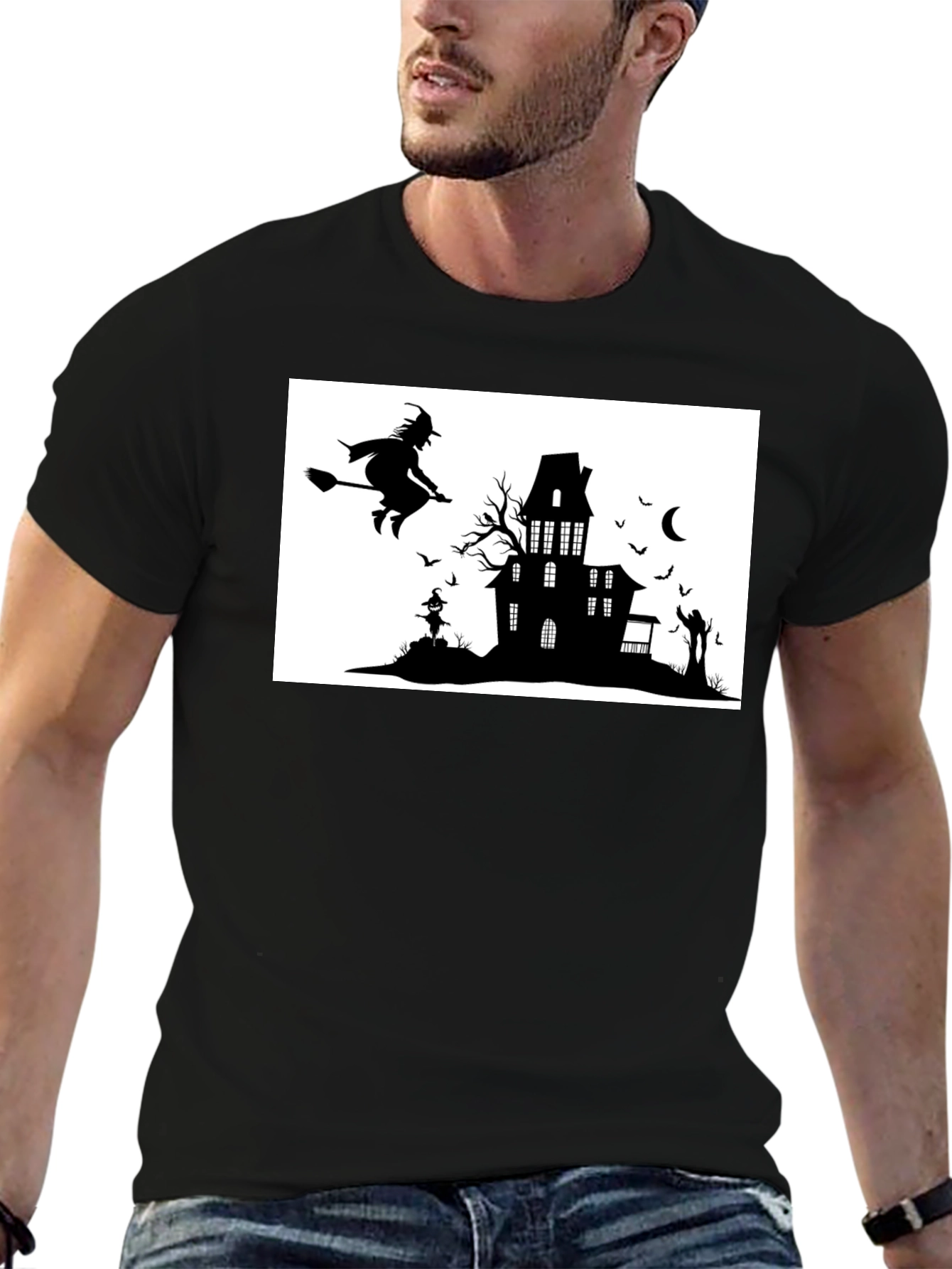 Halloween Witch & Haunted House Graphic Tee