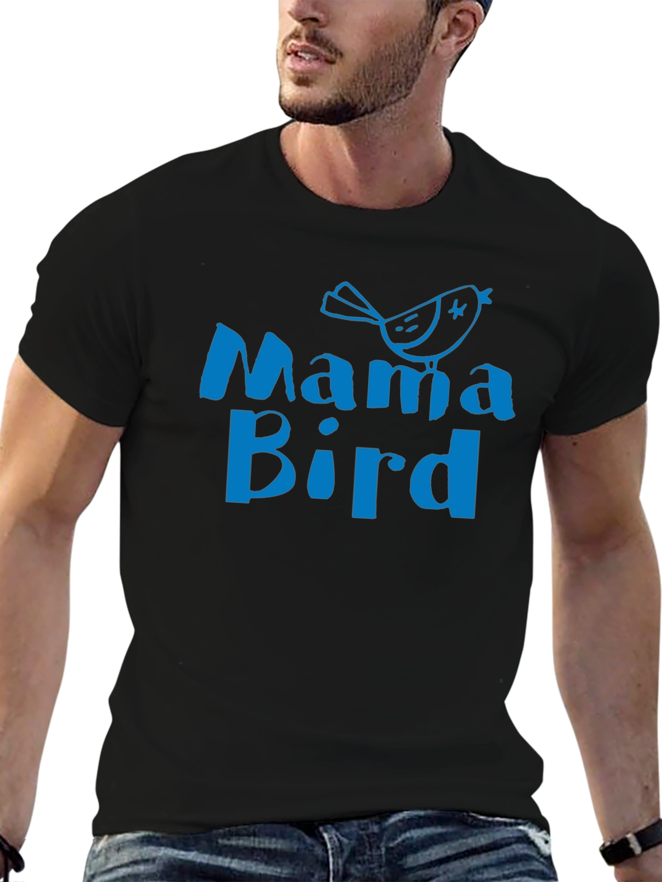 Mama Bird Graphic Tee - Soft Black Cotton T-Shirt