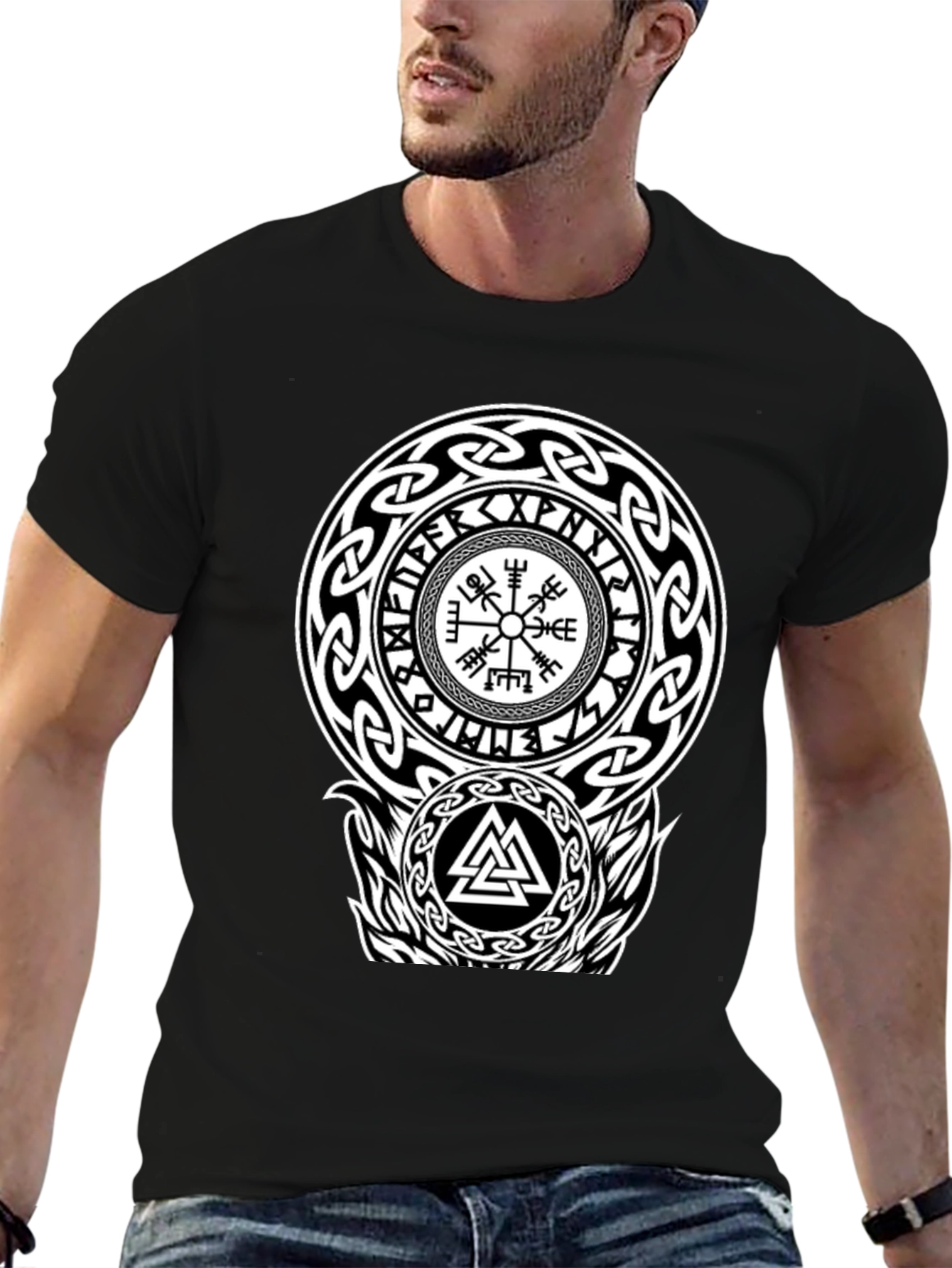 Viking Rune Compass Valknut Black T-Shirt