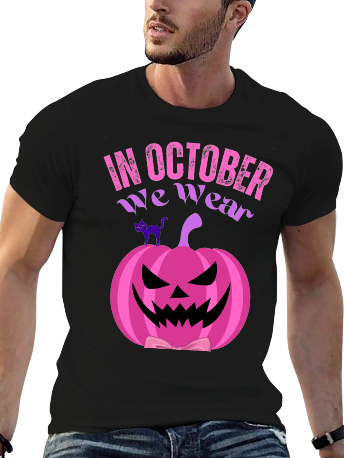 In October We Wear Pink Pumpkin Halloween T-Shirt