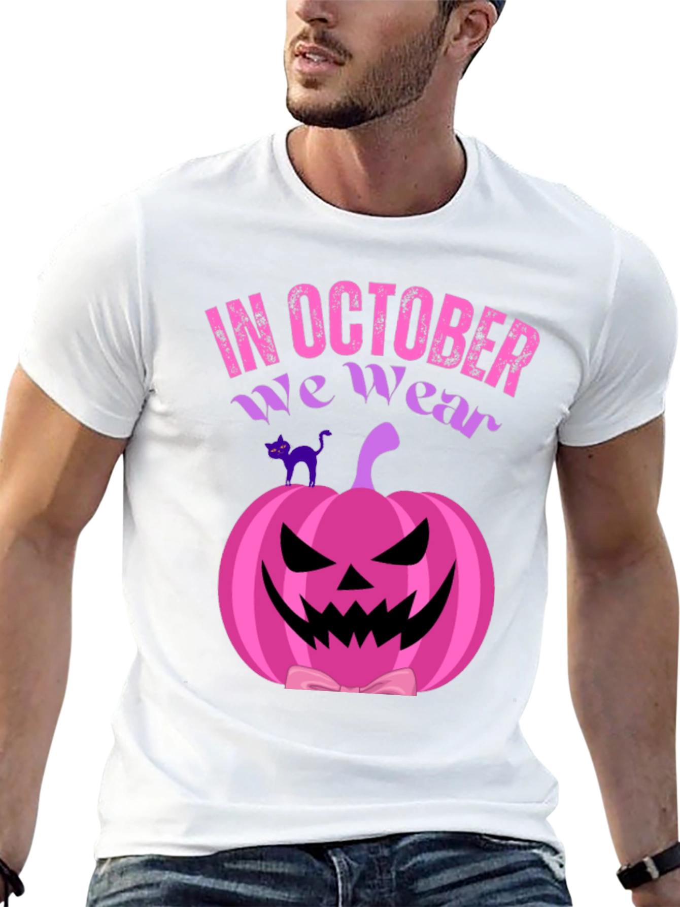 In October We Wear Pink Pumpkin Halloween T-Shirt