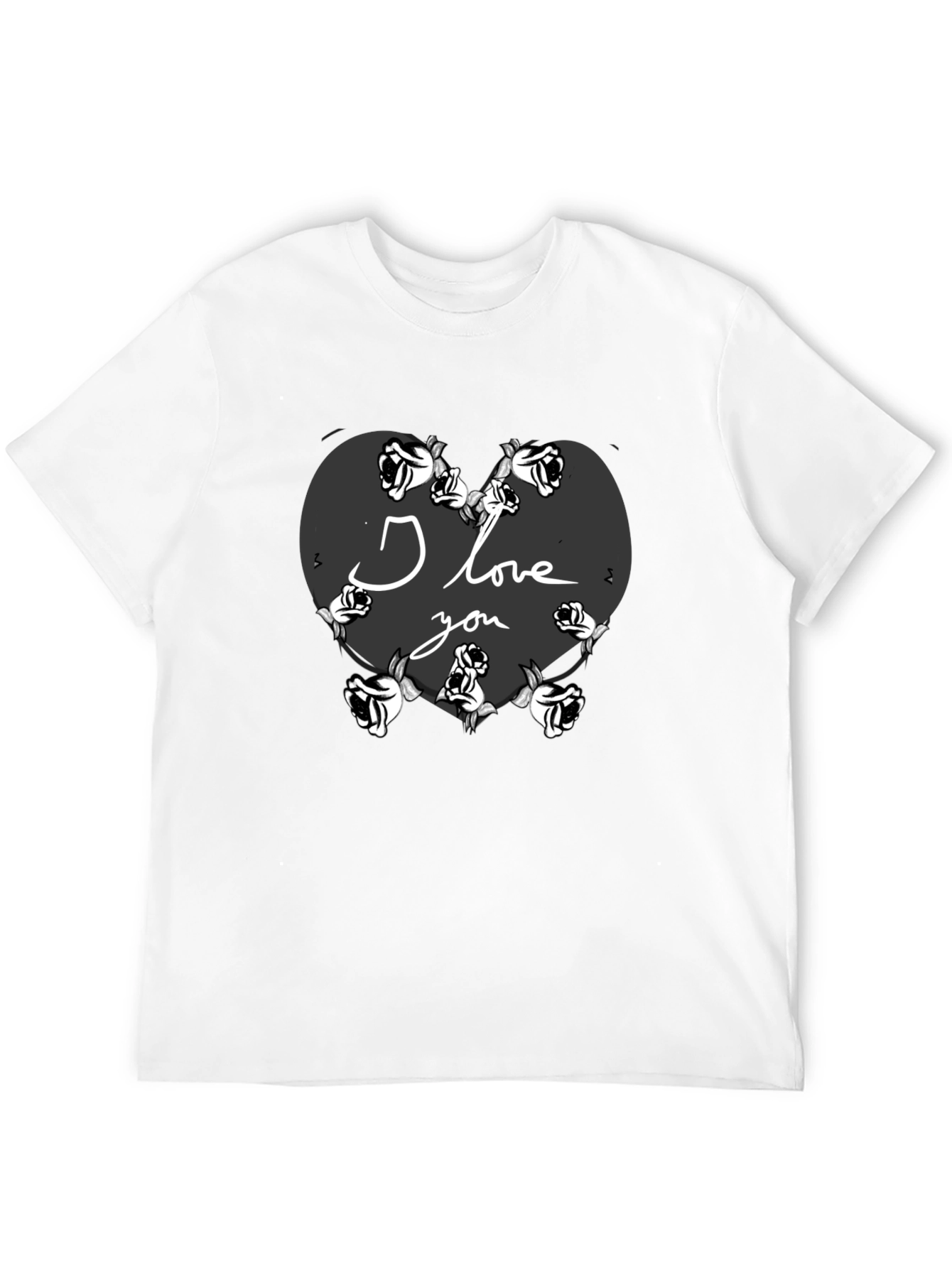 I Love You Heart Roses Valentines Black T-Shirt