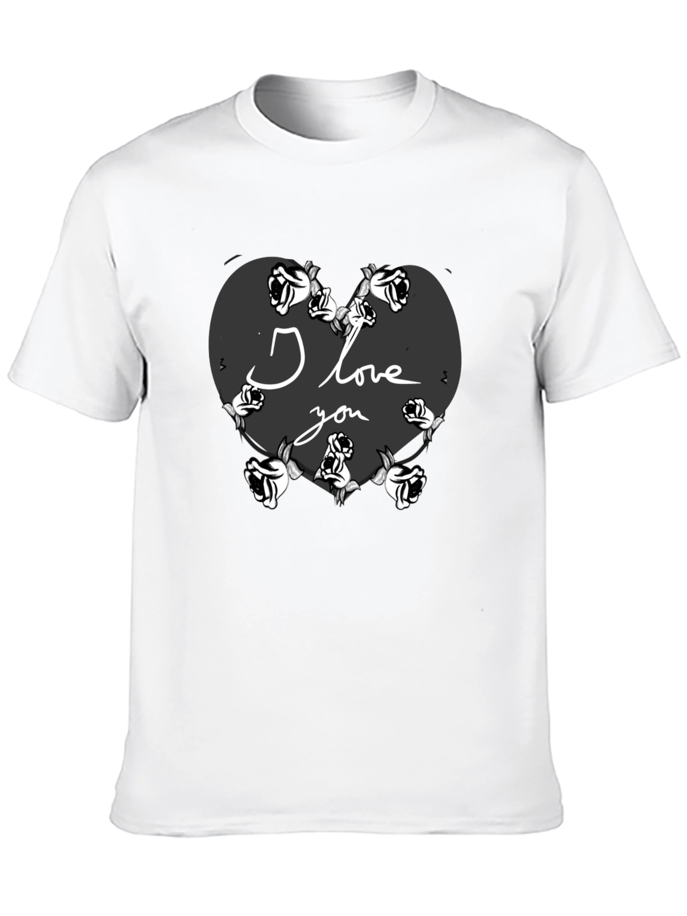 I Love You Heart Roses Valentines Black T-Shirt