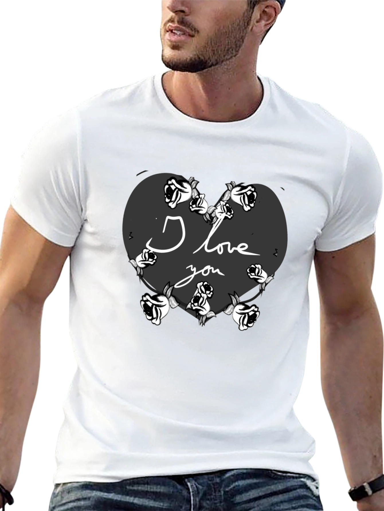 I Love You Heart Roses Valentines Black T-Shirt