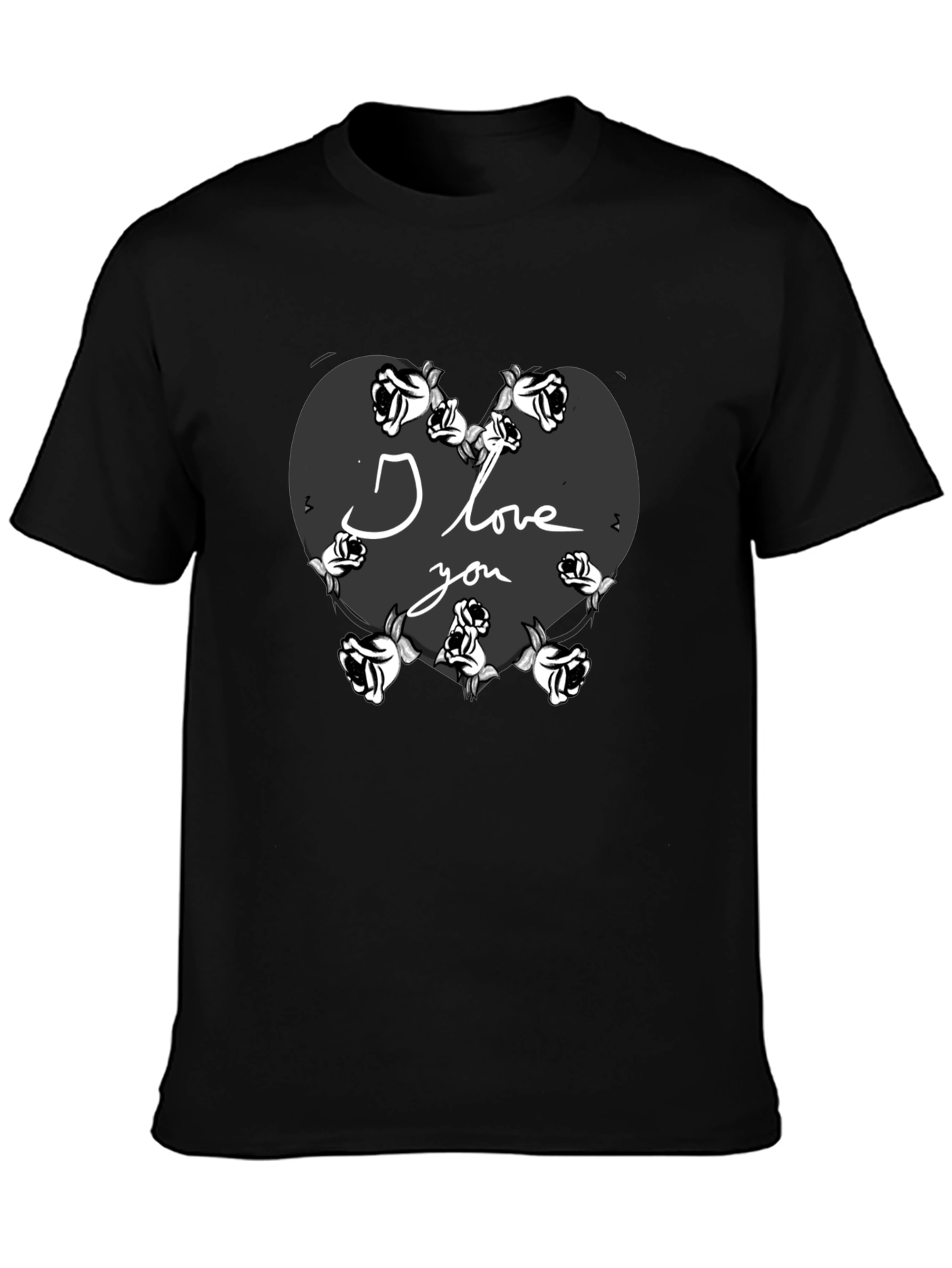 I Love You Heart Roses Valentines Black T-Shirt