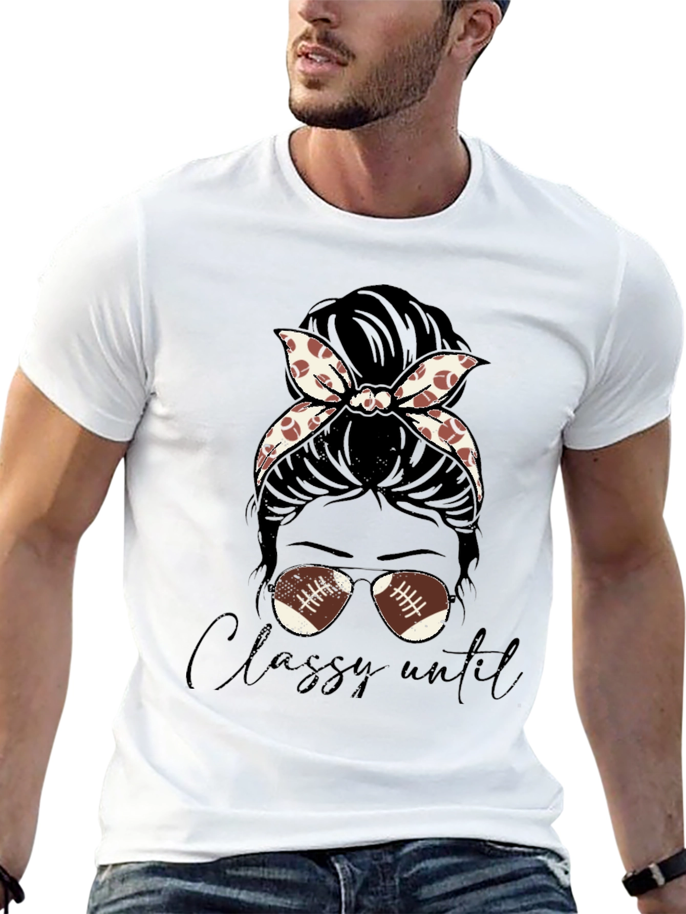 Classy Football Mom Messy Bun T-Shirt
