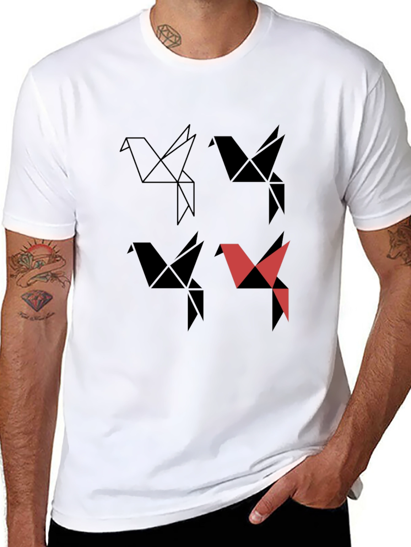 Origami Bird Graphic Tee - Modern Casual Style