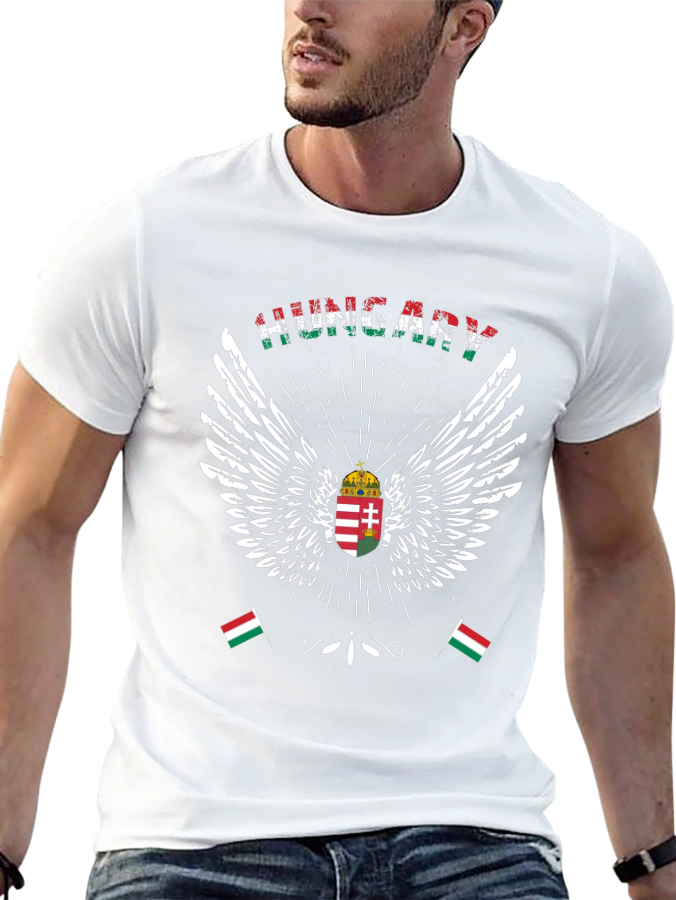 Hungary Flag Wings Graphic T-Shirt - Black Cotton Tee