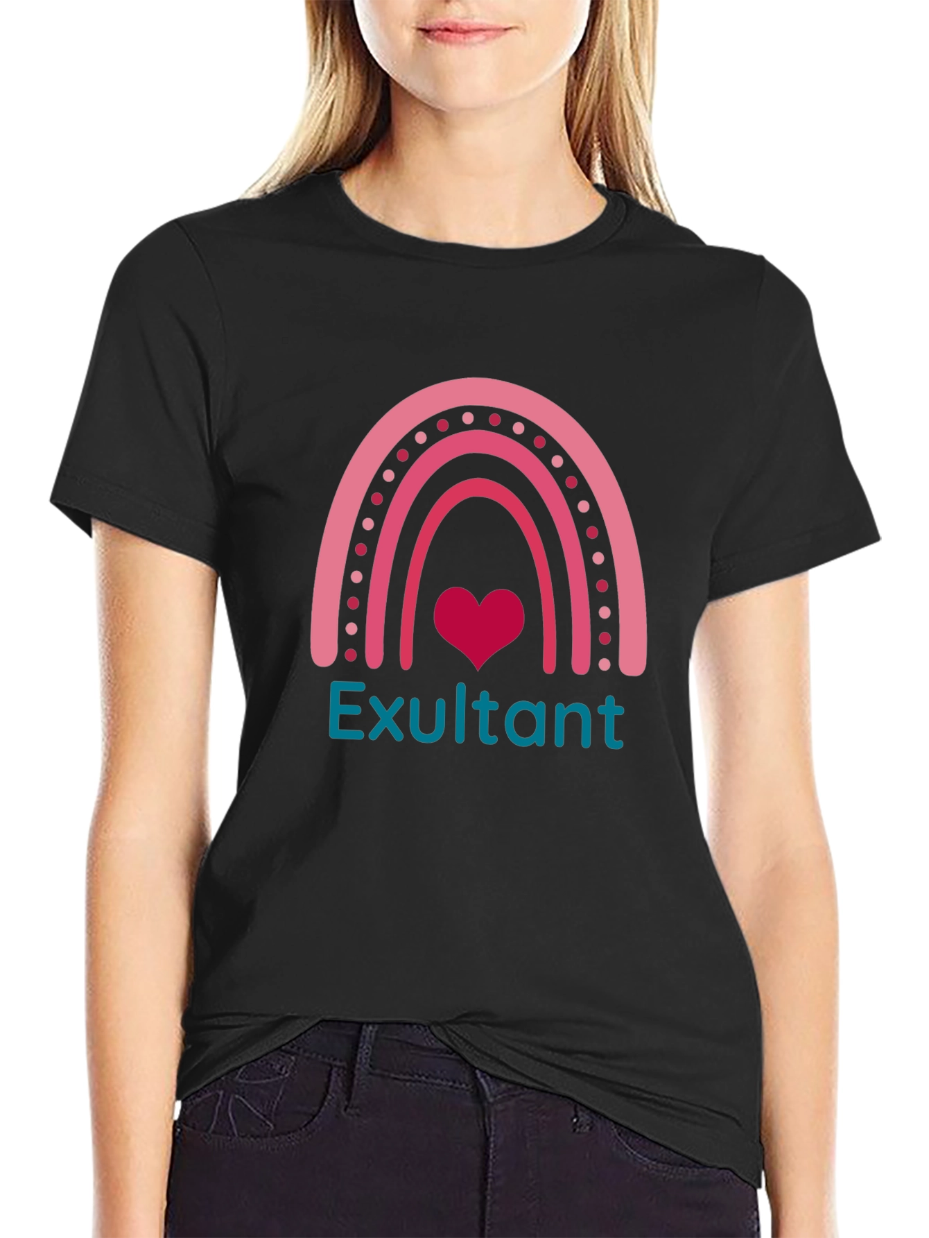 Exultant Rainbow Heart Graphic T-Shirt