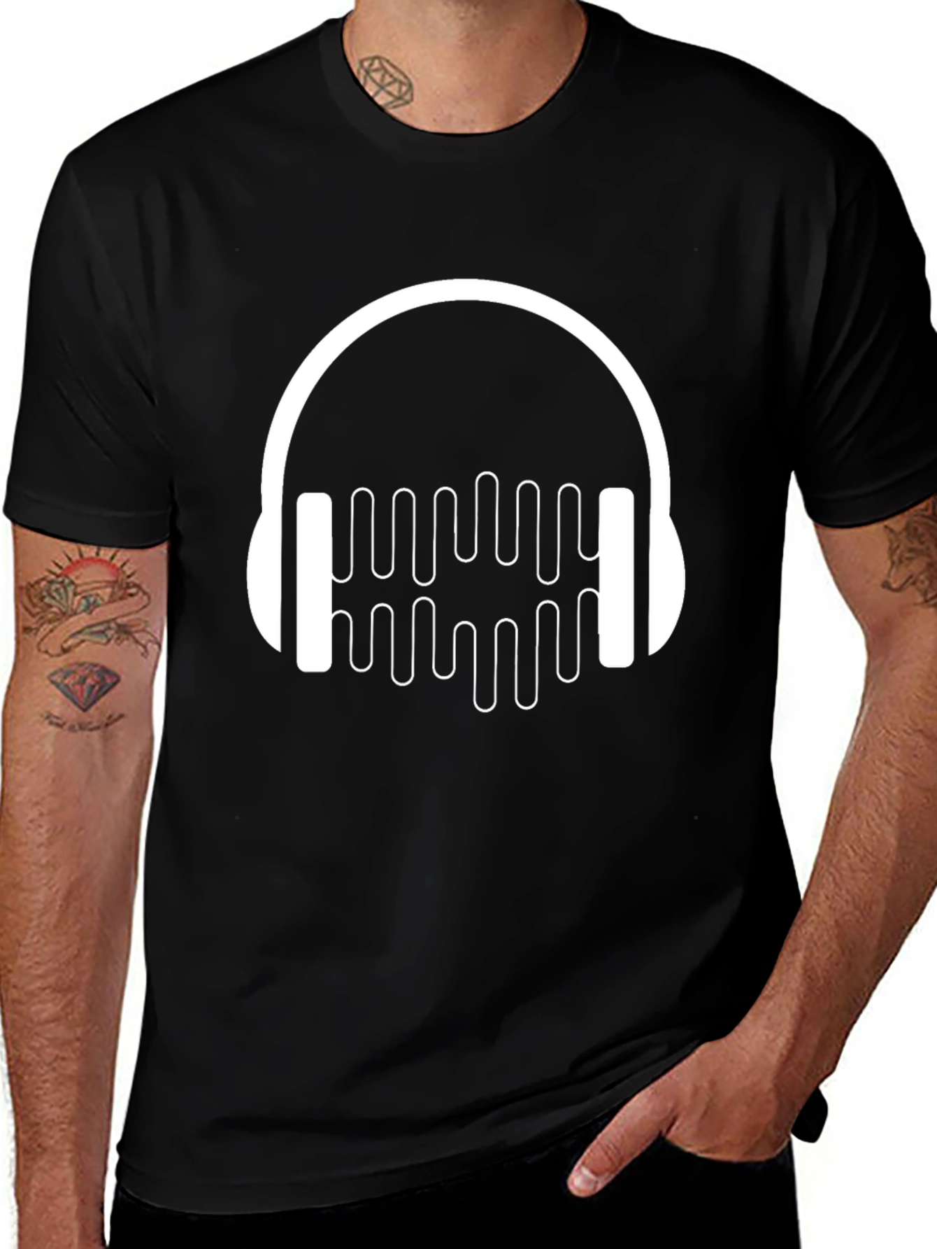 Headphone Music Graphic Black T-Shirt