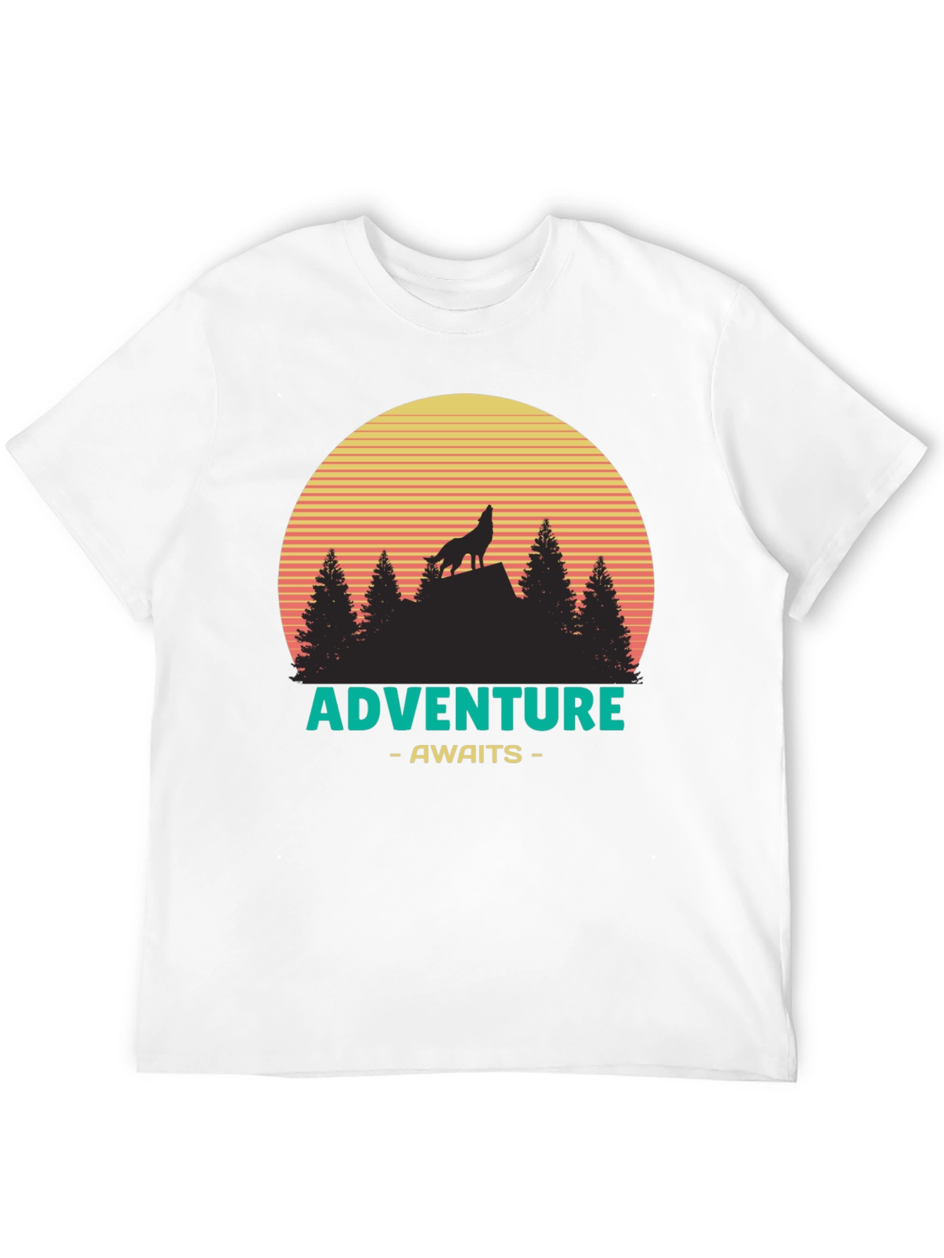 Adventure Awaits Graphic T-Shirt - Wolf & Sunset Design