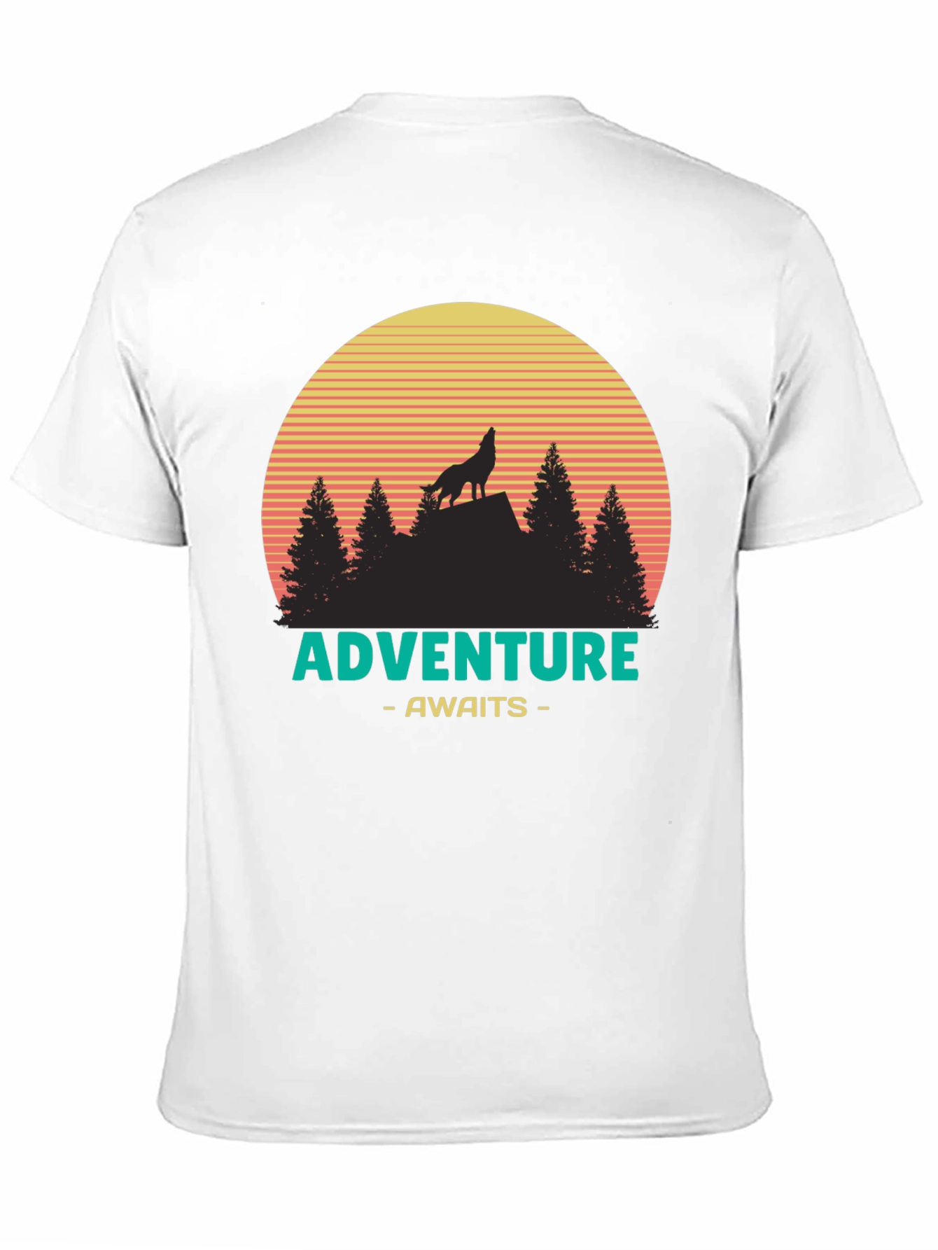 Adventure Awaits Graphic T-Shirt - Wolf & Sunset Design