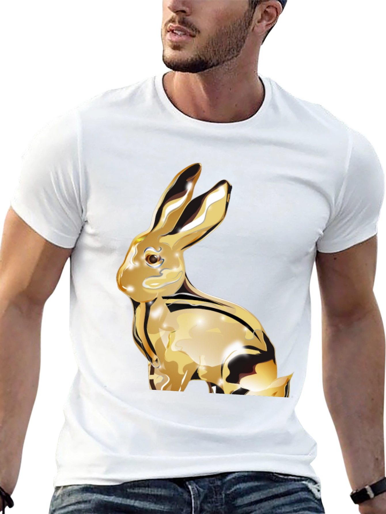Golden Rabbit Graphic Tee - Soft Black Cotton
