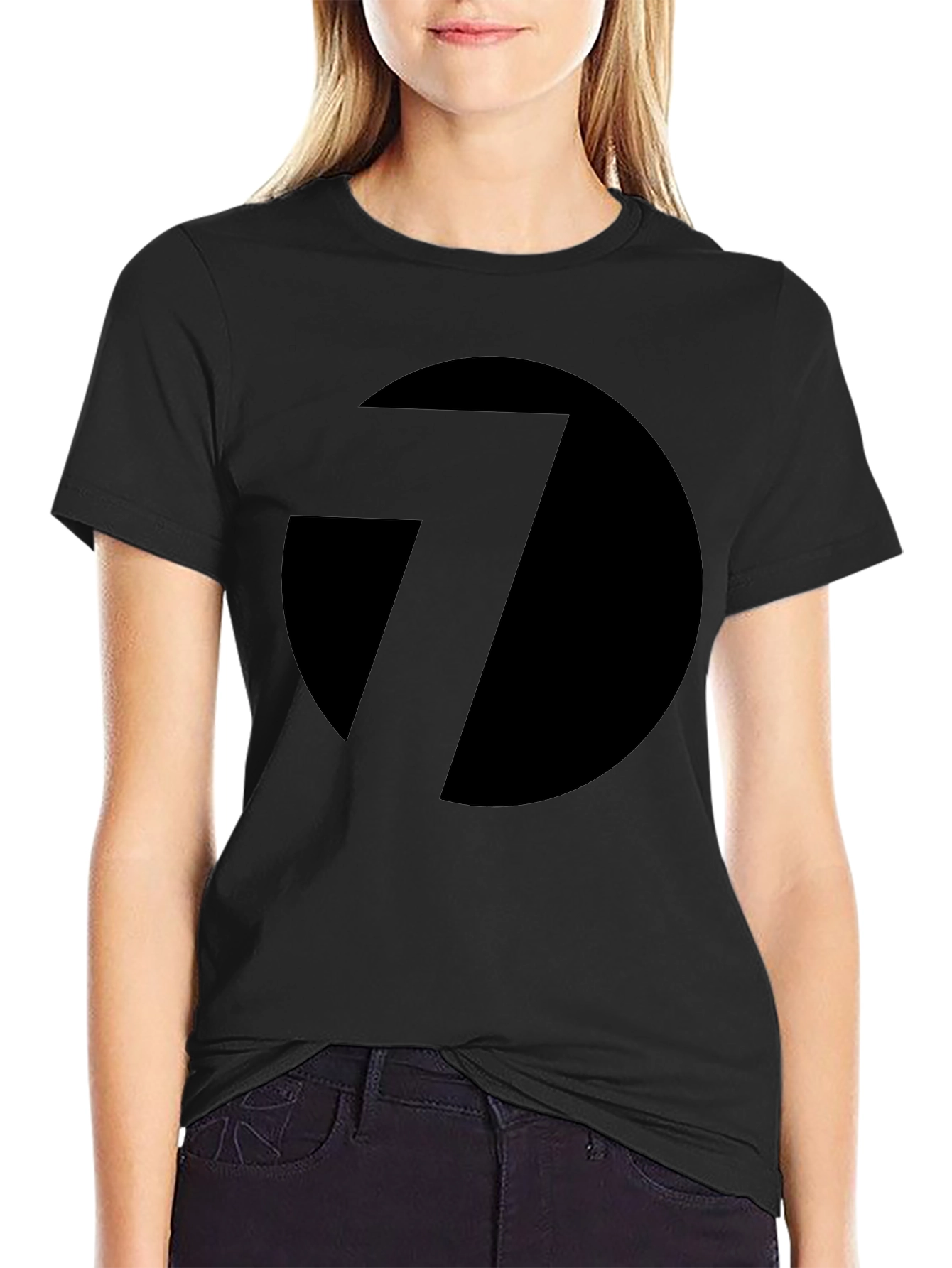 Black T-Shirt with Abstract Circle and Line Design