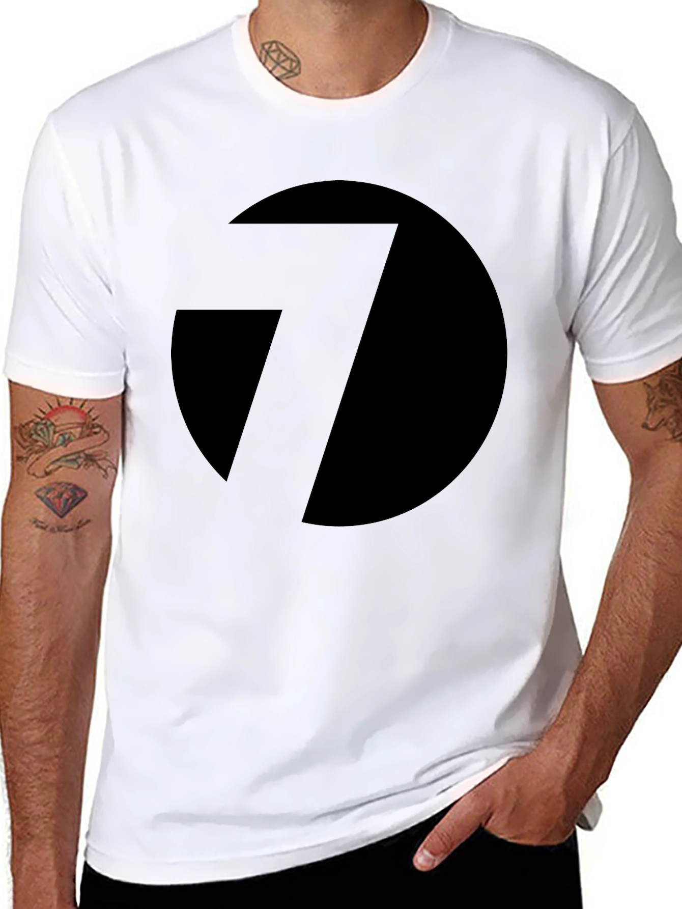 Black T-Shirt with Abstract Circle and Line Design