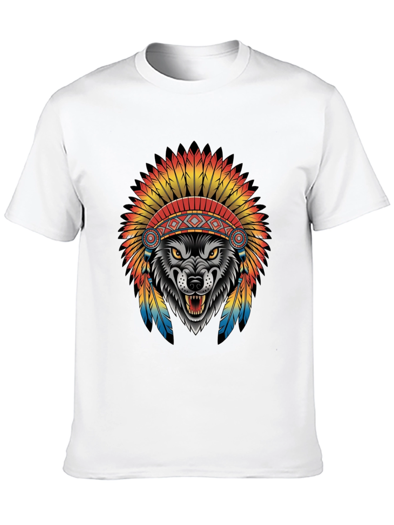 Wolf in Headdress Graphic Tee - Black