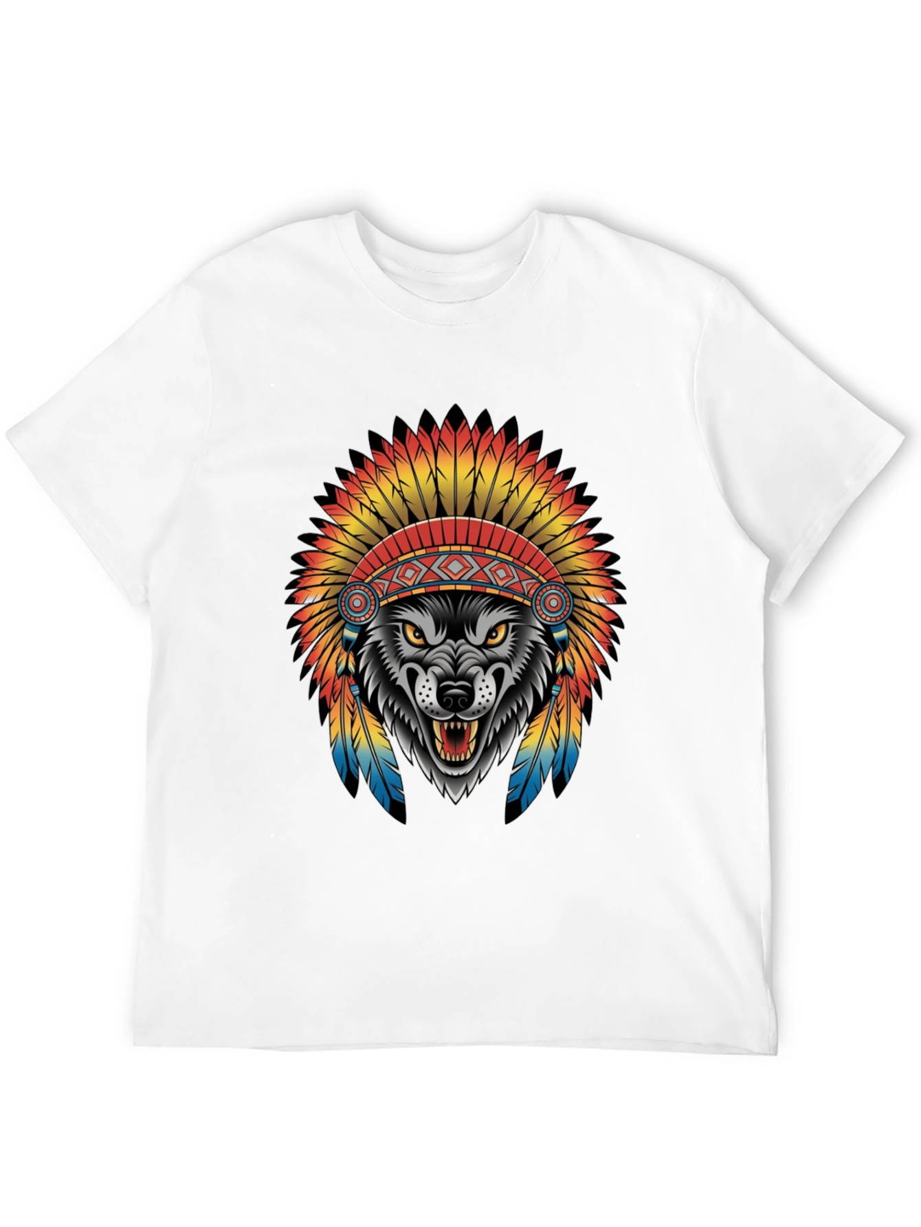Wolf in Headdress Graphic Tee - Black