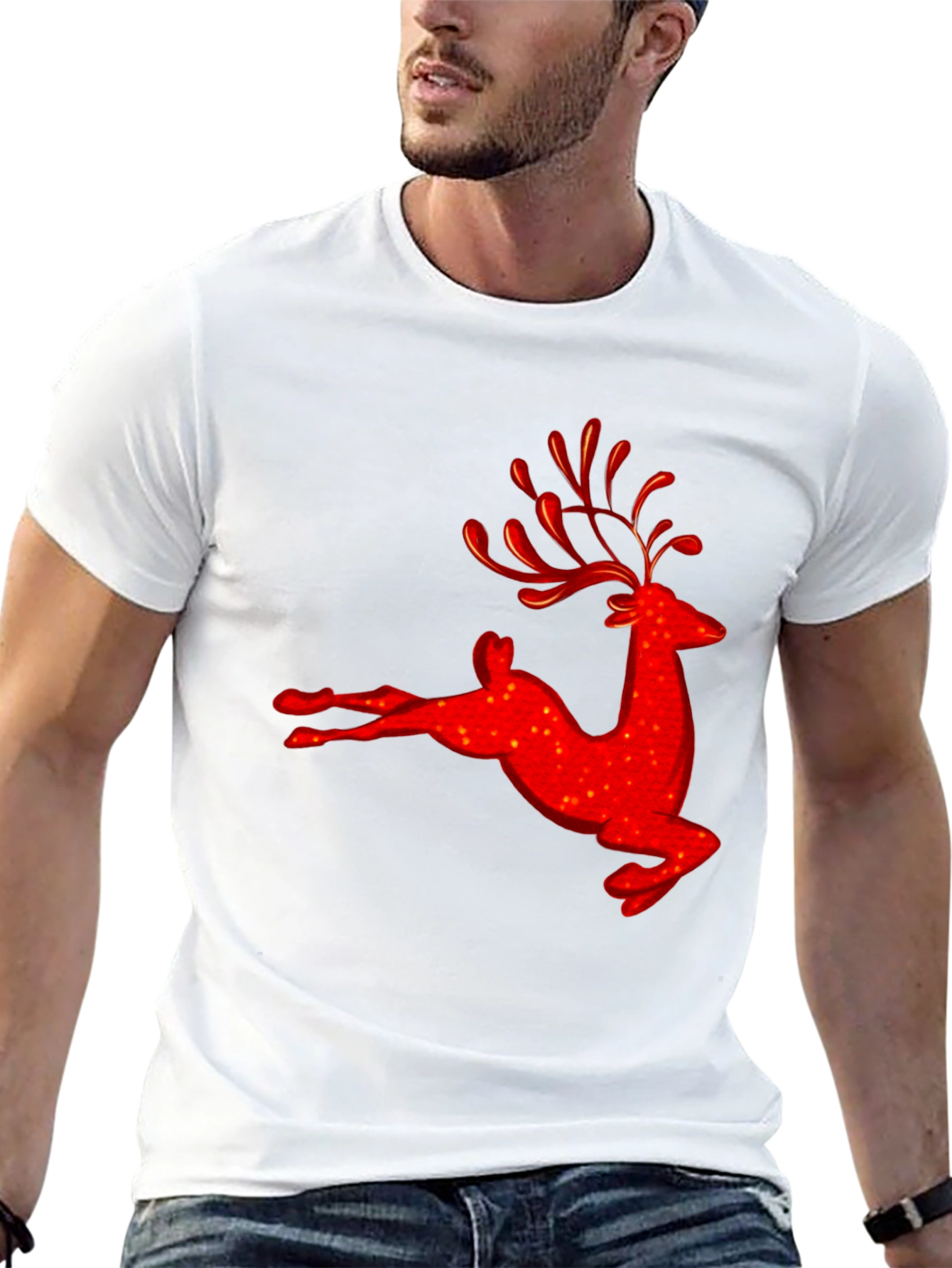 Red Reindeer Graphic Tee - Holiday Festive Shirt