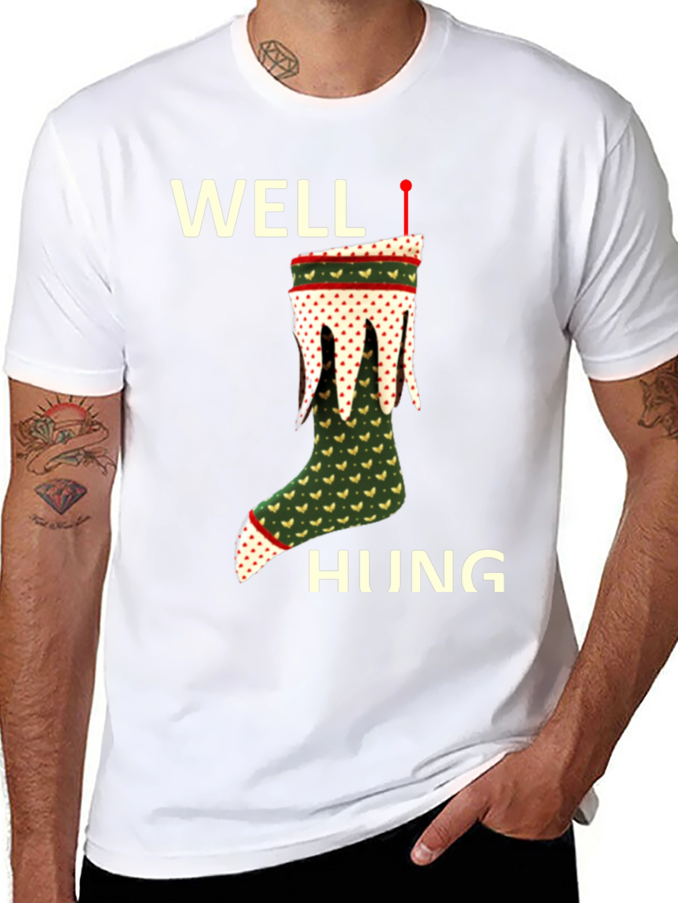Well Hung Christmas Stocking T-Shirt Funny Holiday Tee