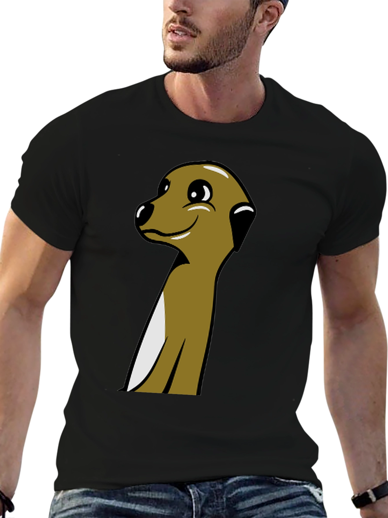 Meerkat Cartoon Graphic Tee - Black