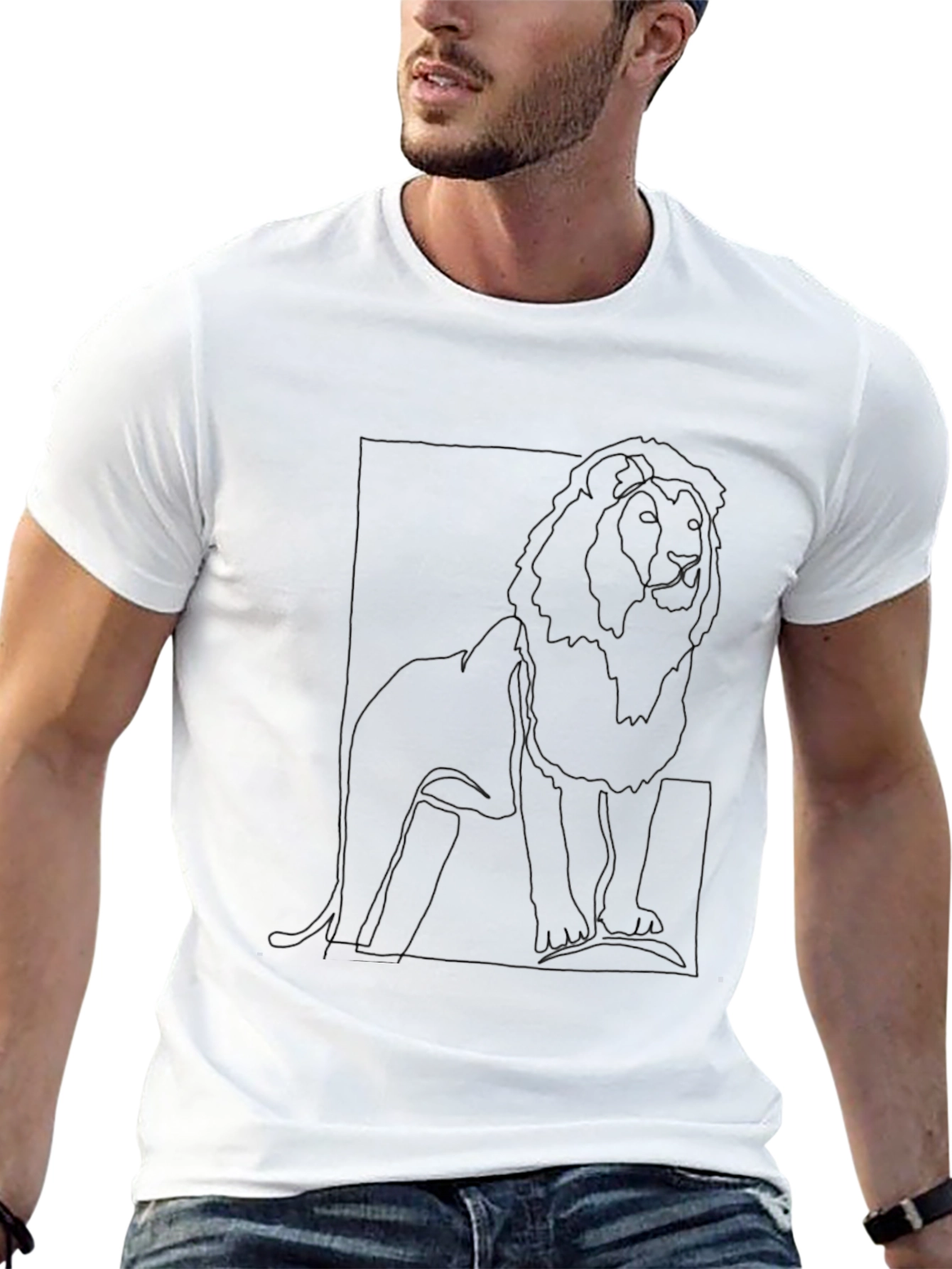 Lion Outline Graphic Tee - Minimalist Design