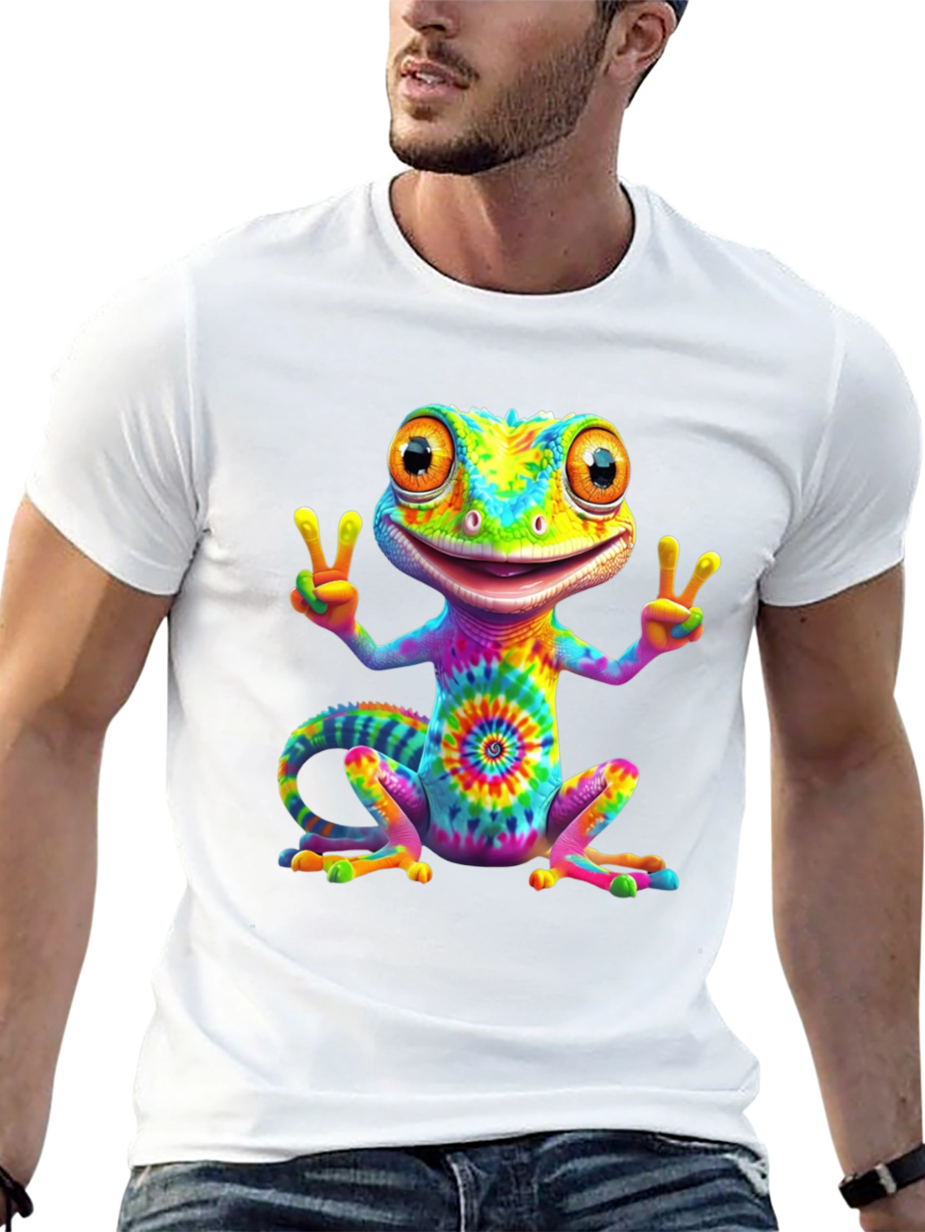 Tie-Dye Gecko Peace Sign T-Shirt