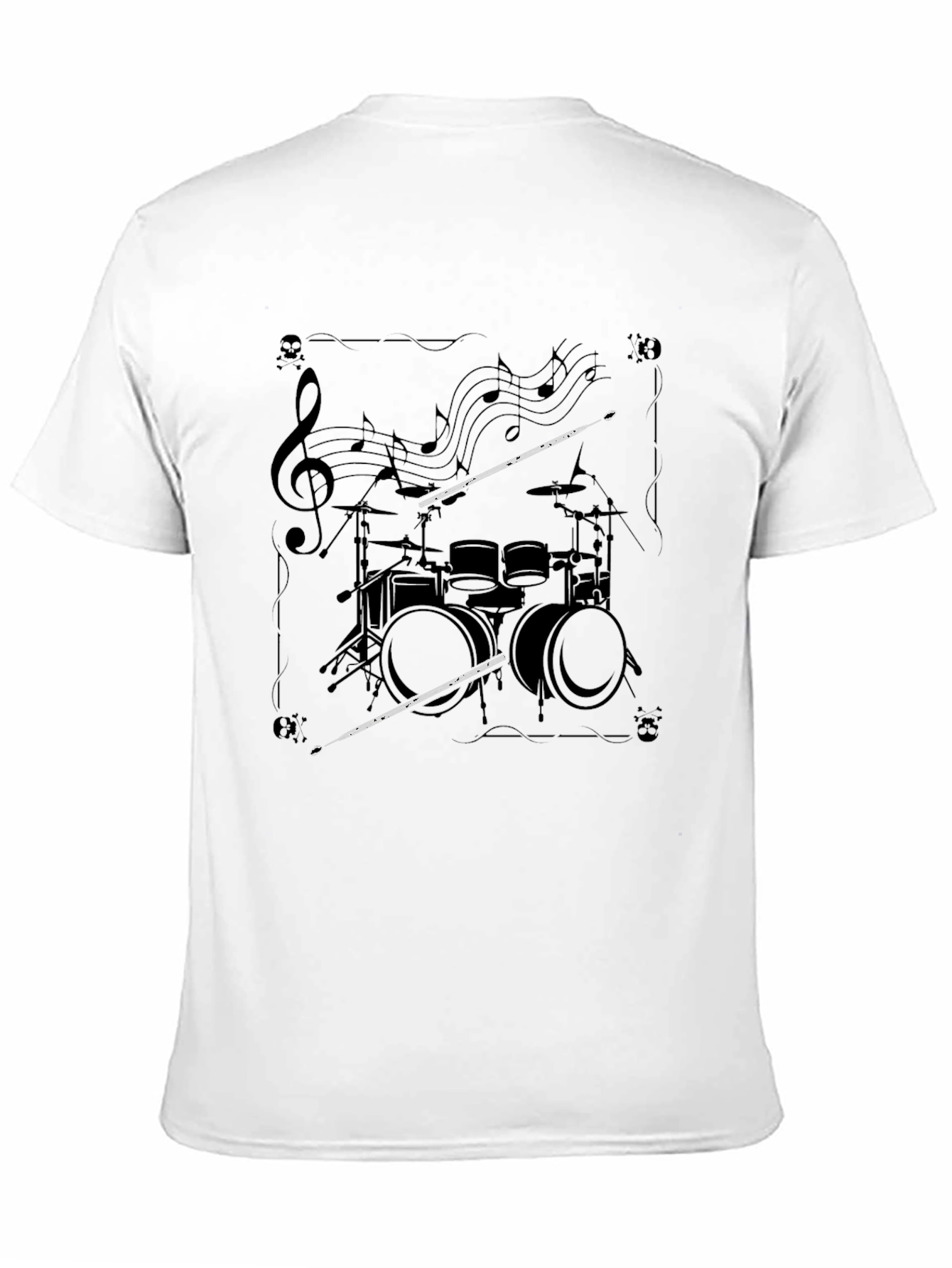 Drum Set Music Notes Graphic Black T-Shirt