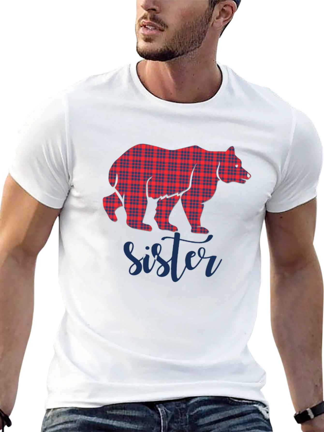 Sister Bear Plaid Graphic Tee