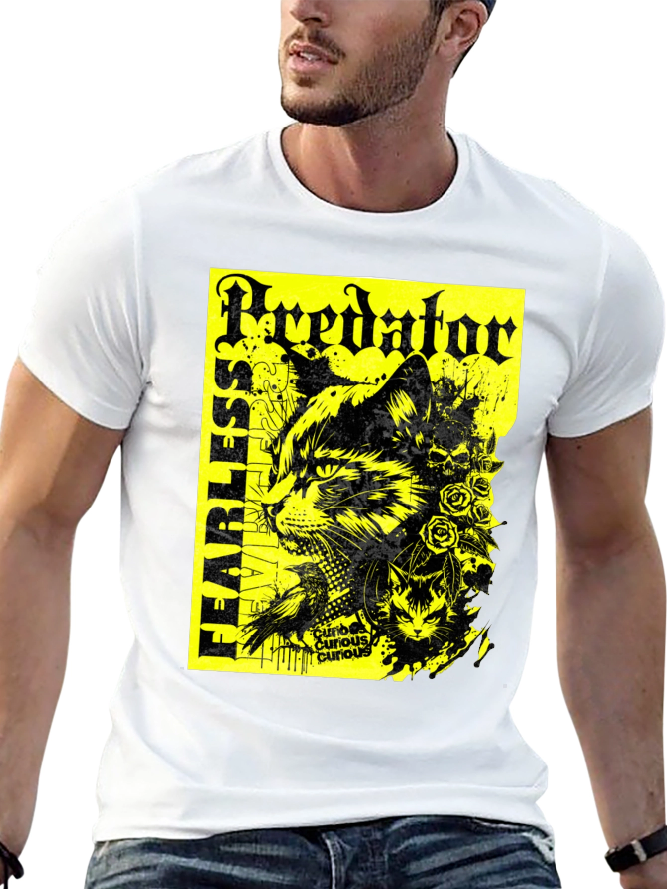 Predator Cat Graphic T-Shirt - Fearless Design