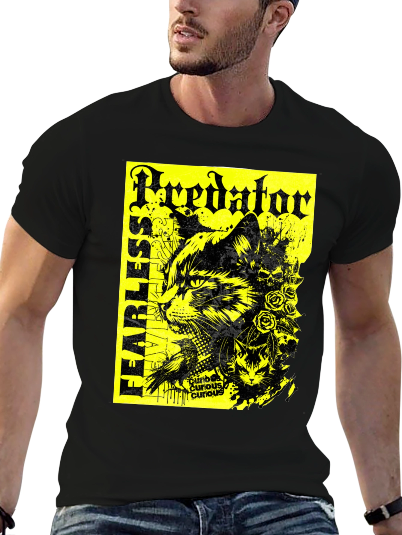 Predator Cat Graphic T-Shirt - Fearless Design