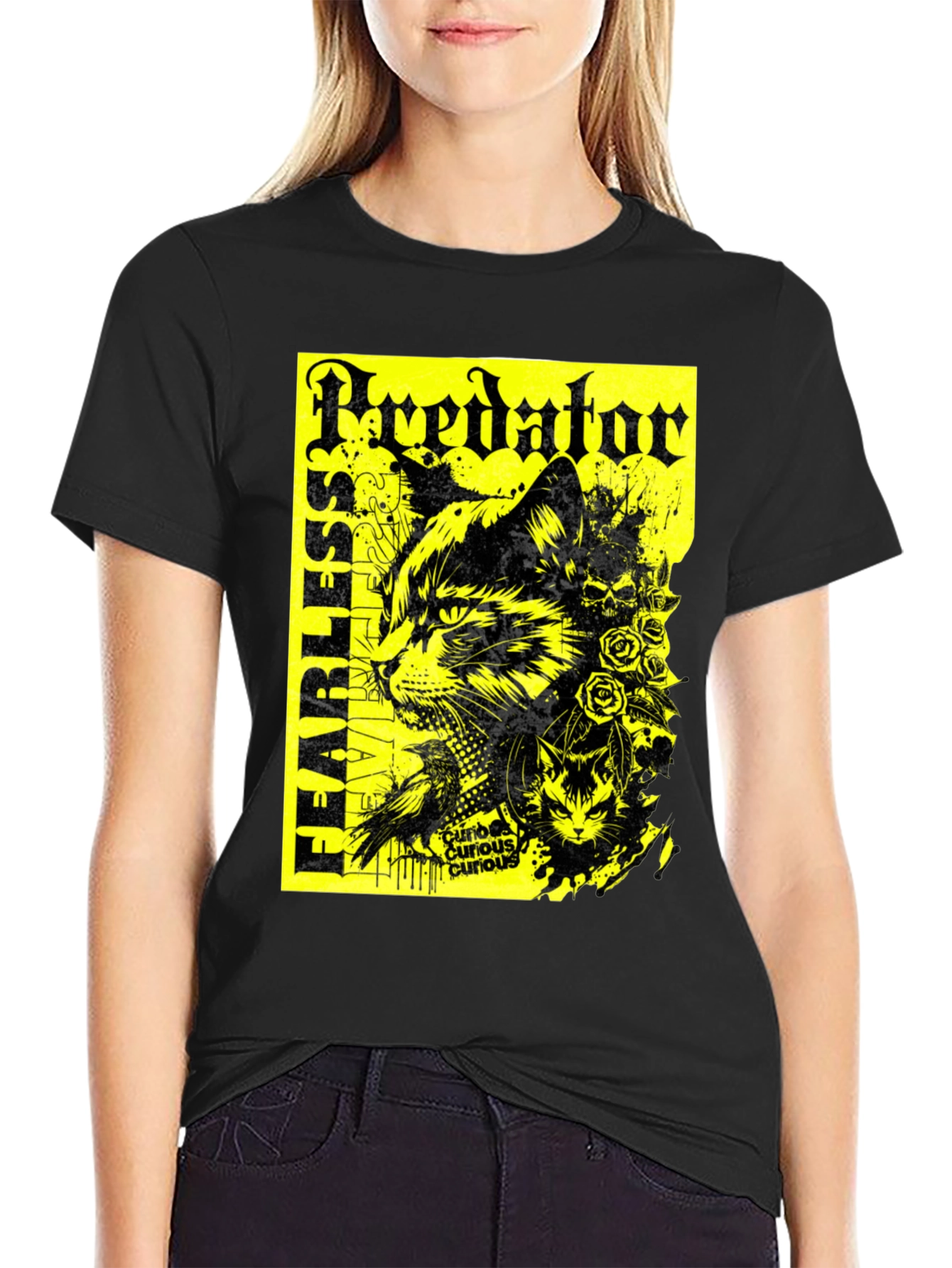 Predator Cat Graphic T-Shirt - Fearless Design