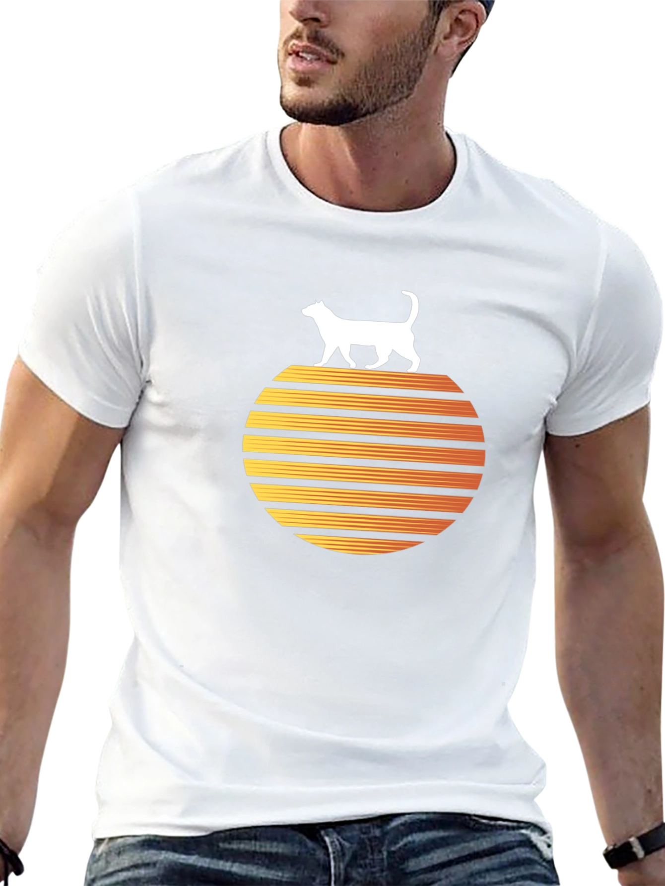 Retro Cat Sunset Graphic Tee