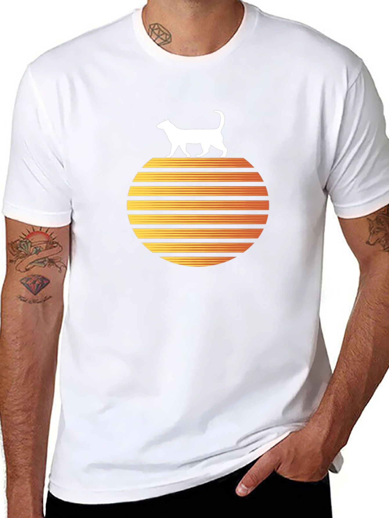 Retro Cat Sunset Graphic Tee