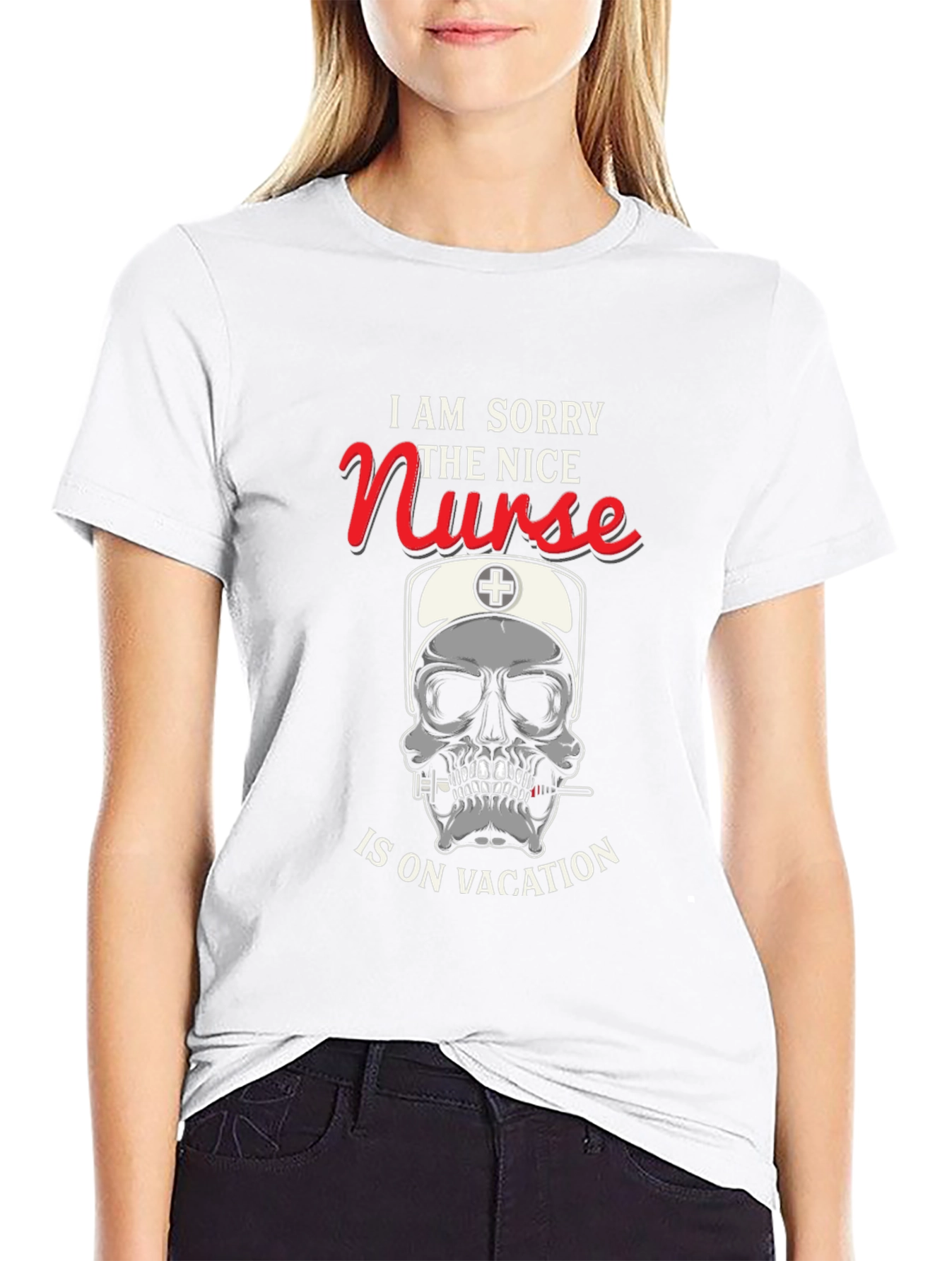 Funny Nurse Skull Graphic T-Shirt - Vacation Mode