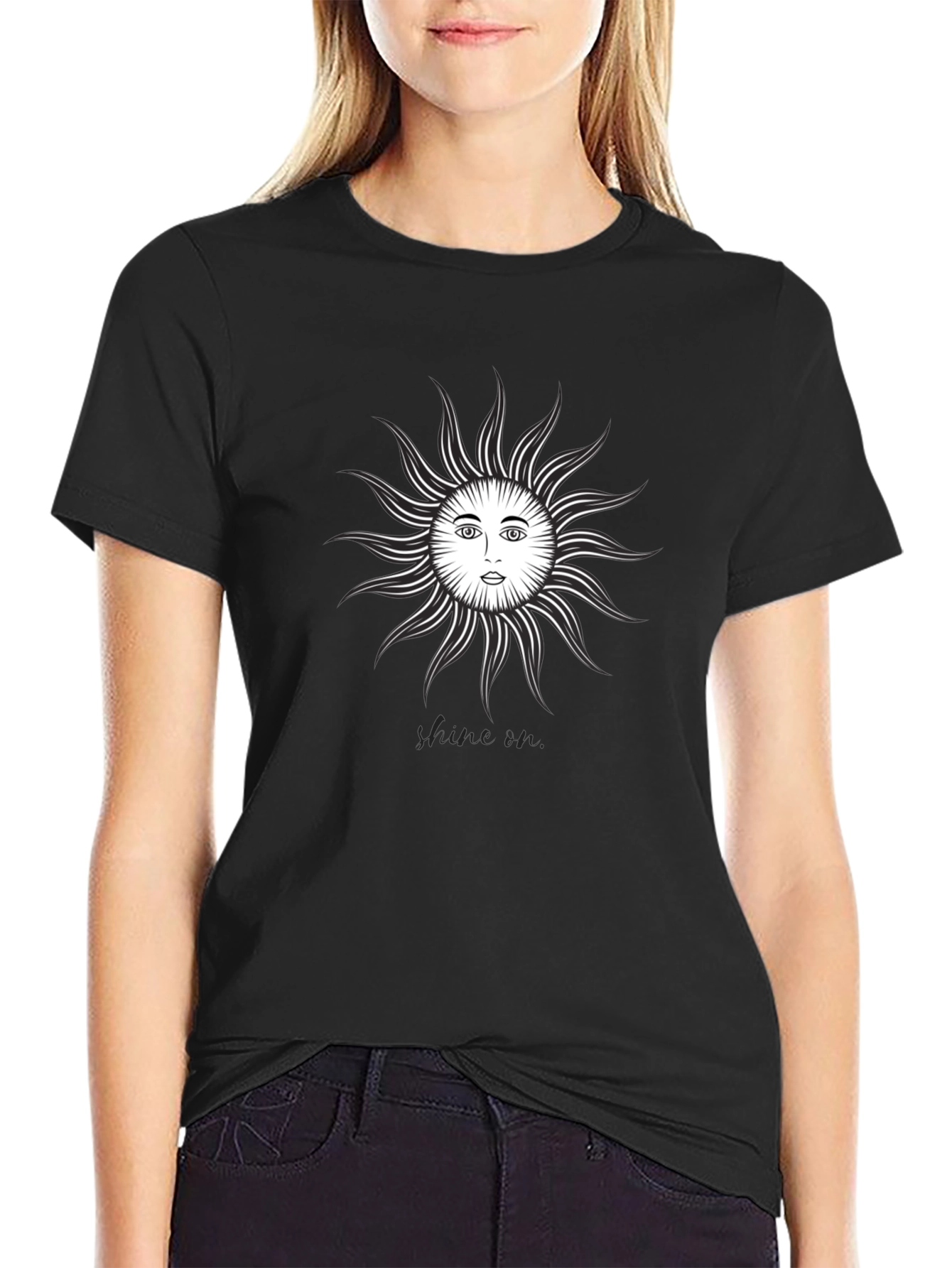 Sun Face Graphic Tee - Black Cotton T-Shirt