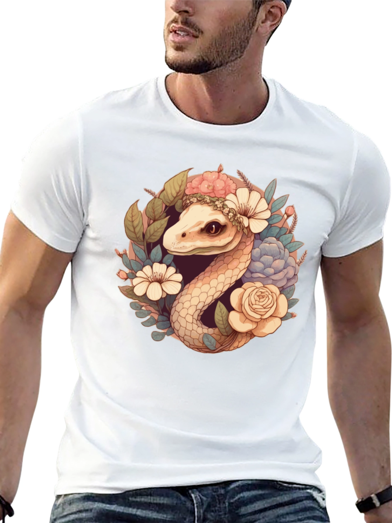 Floral Snake Graphic Tee - Stylish Comfort