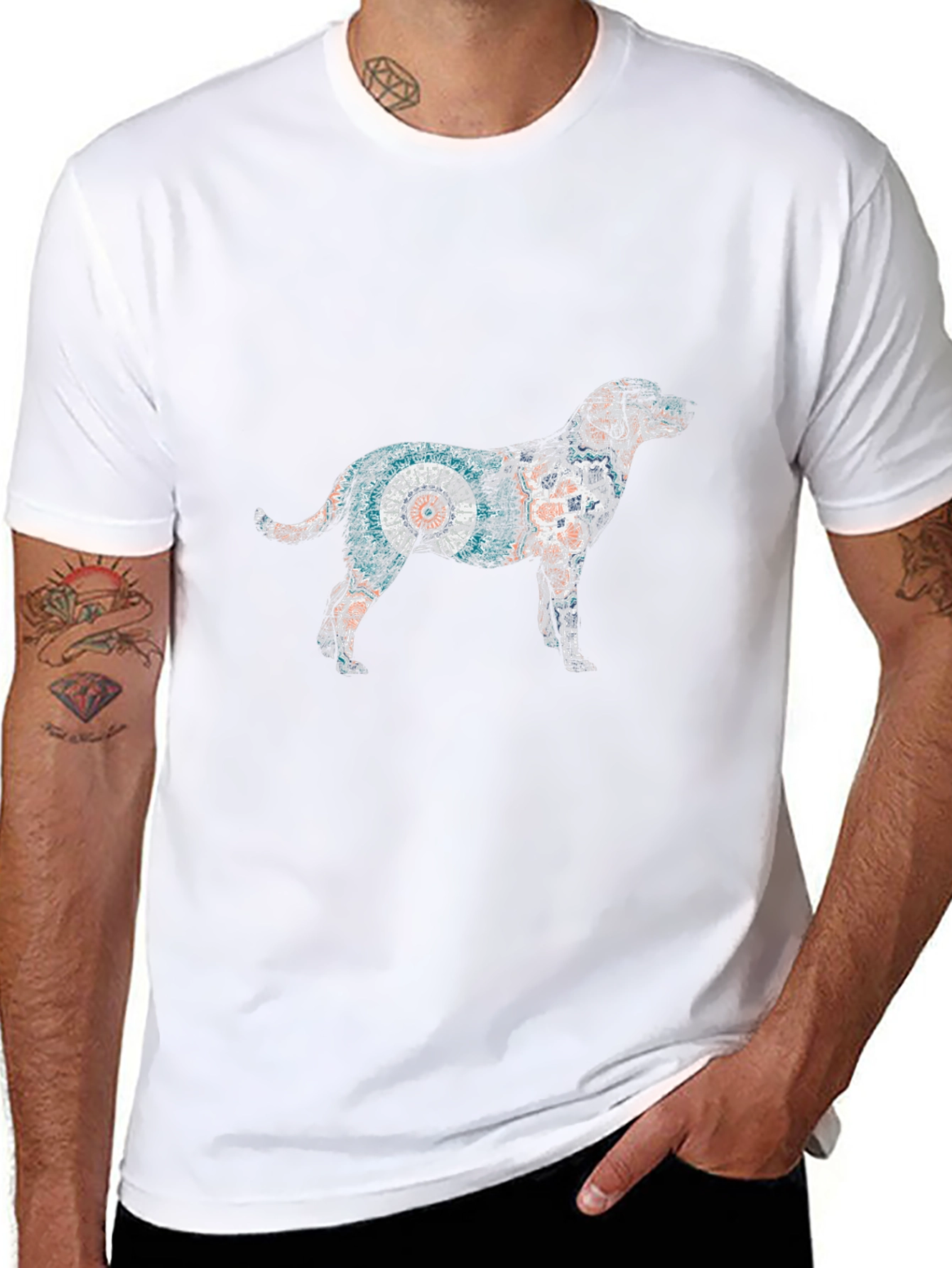 Dog Art Graphic Tee - Black Cotton Casual T-Shirt