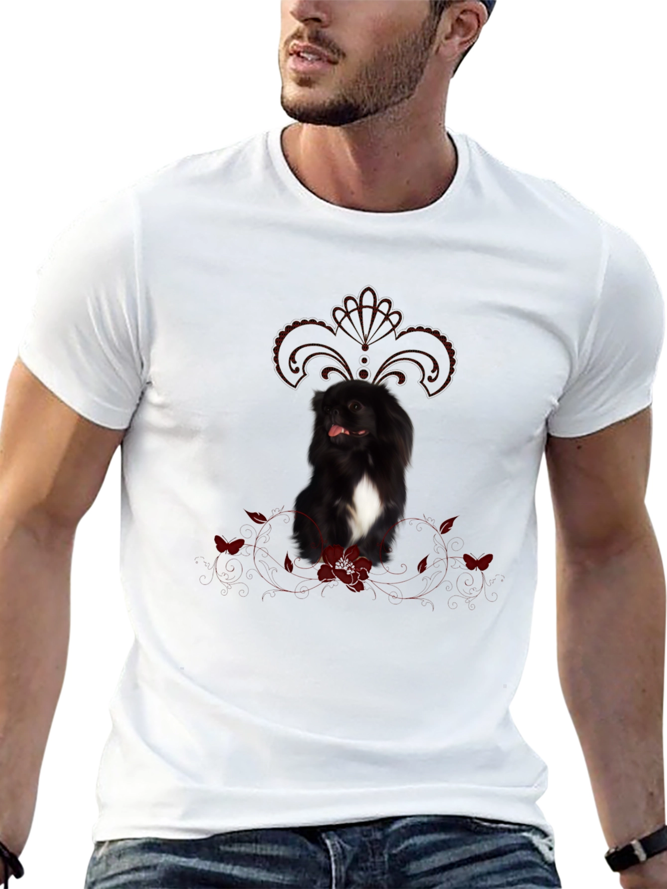 Black Dog T-Shirt With Fleur-De-Lis