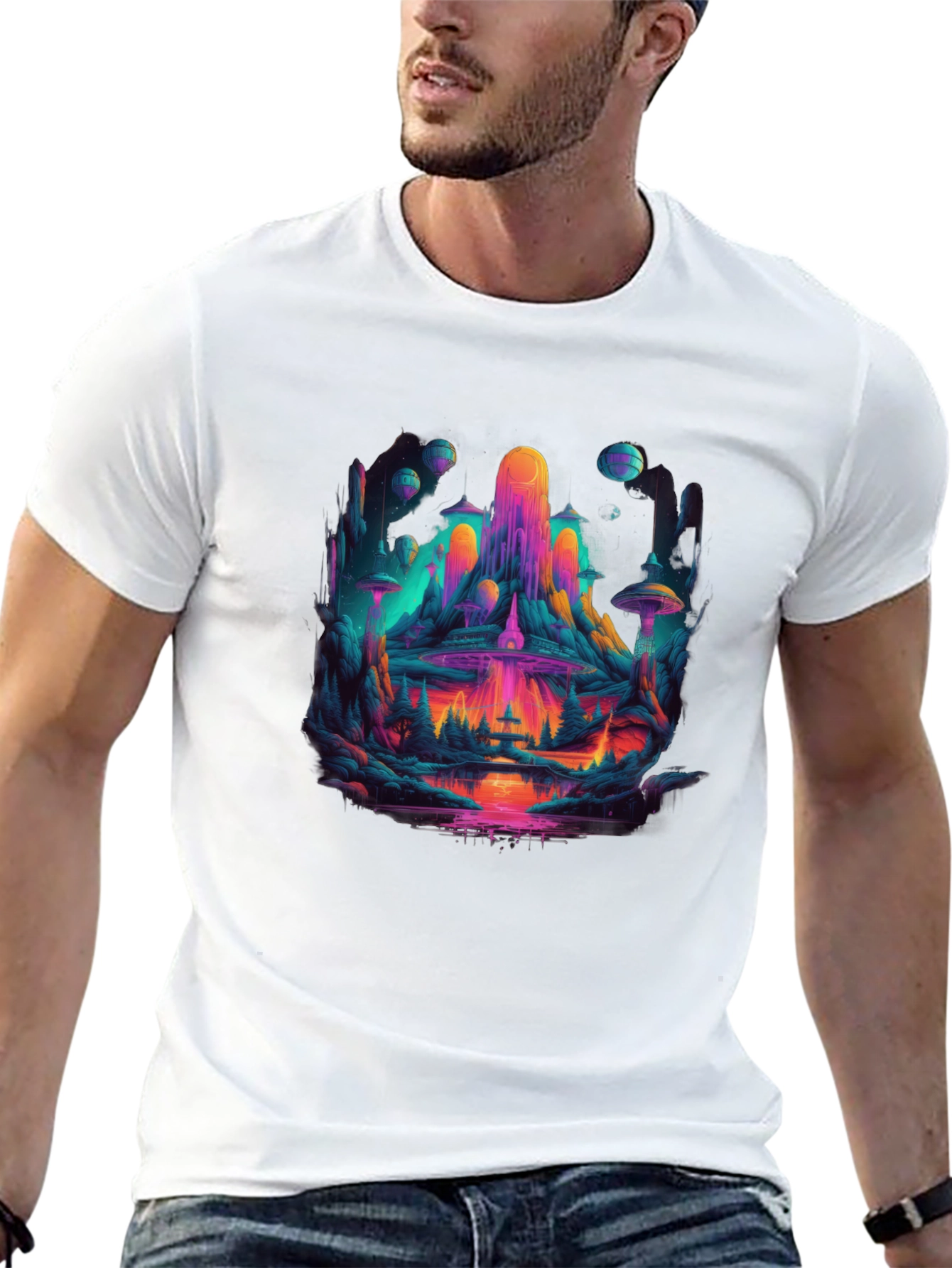 Vibrant Sci-Fi Landscape Graphic T-Shirt