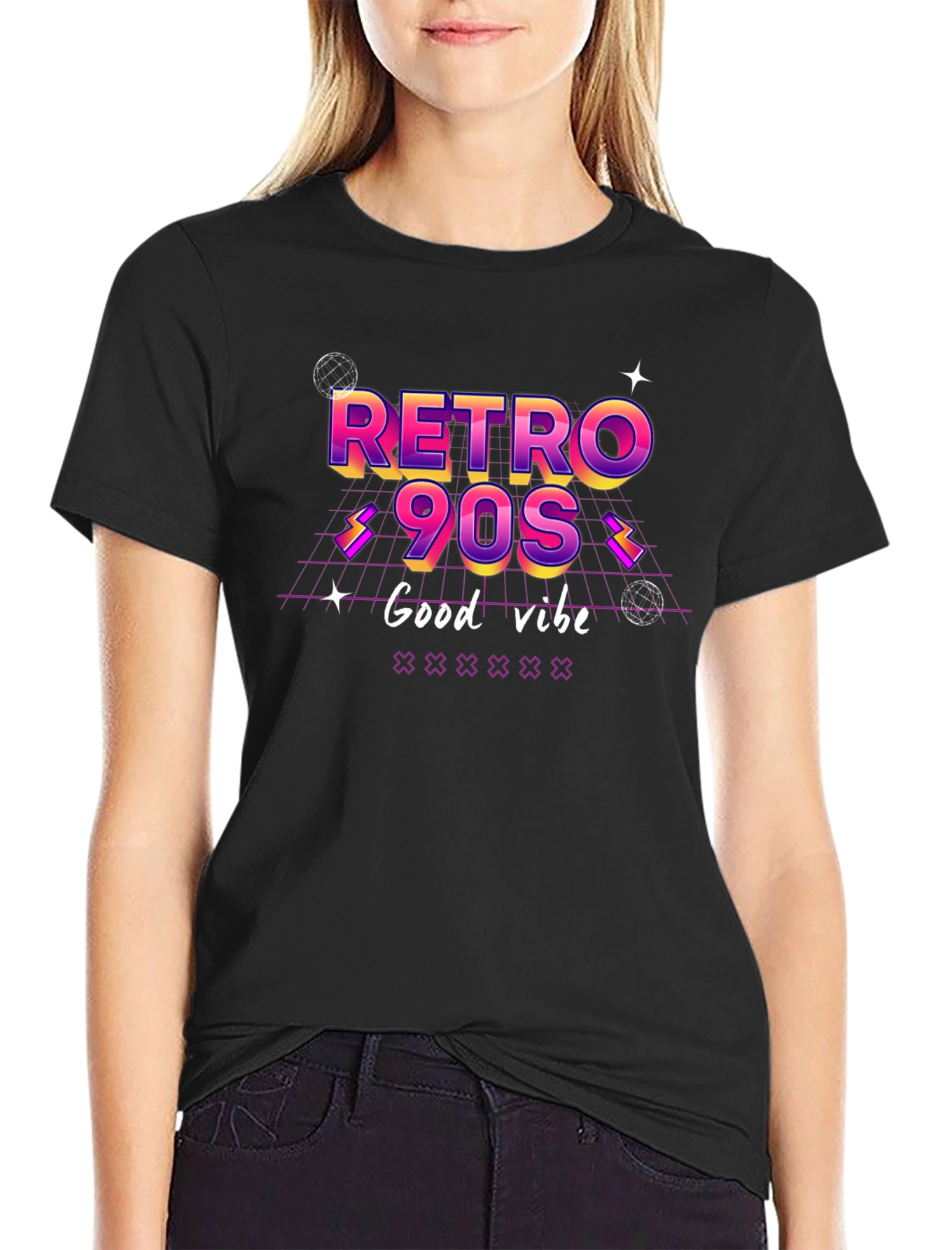 Retro 90s Good Vibe Black T-Shirt