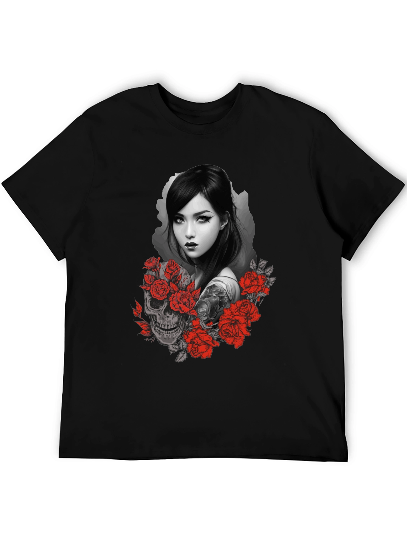 Skull & Roses Graphic Tee - Dark Aesthetic